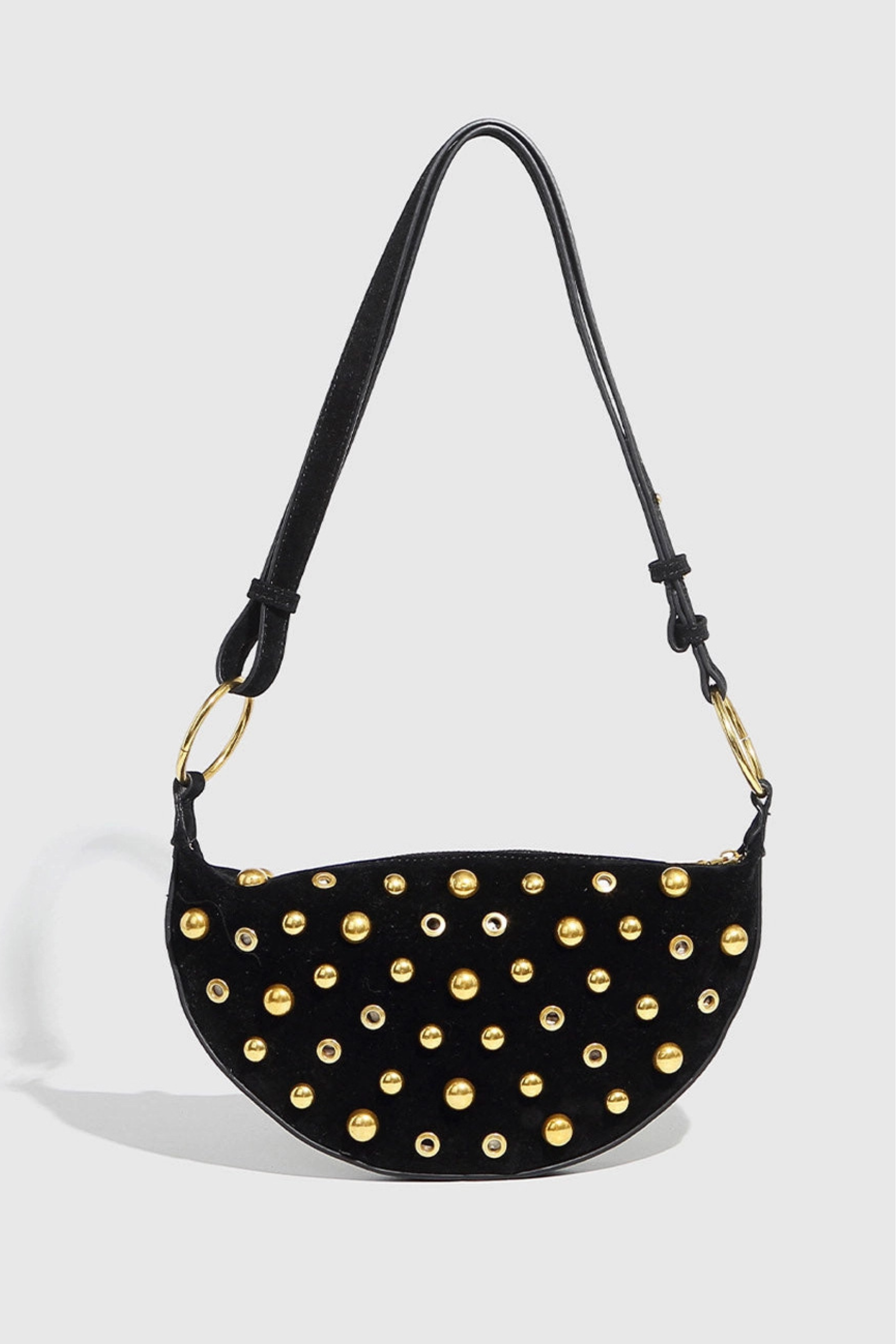 Grommet Shoulder Bag - Black