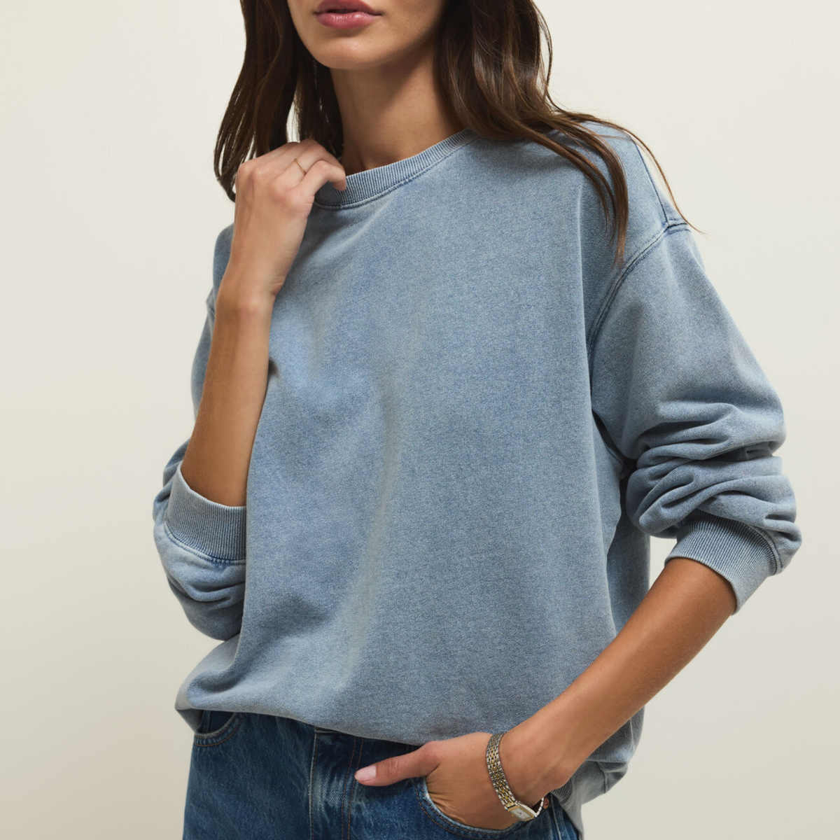 Z Supply Boyfriend Denim Sweatshirt - Ocean Air Indigo Z Supply Boyfriend Denim Sweatshirt - Ocean Air Indigo