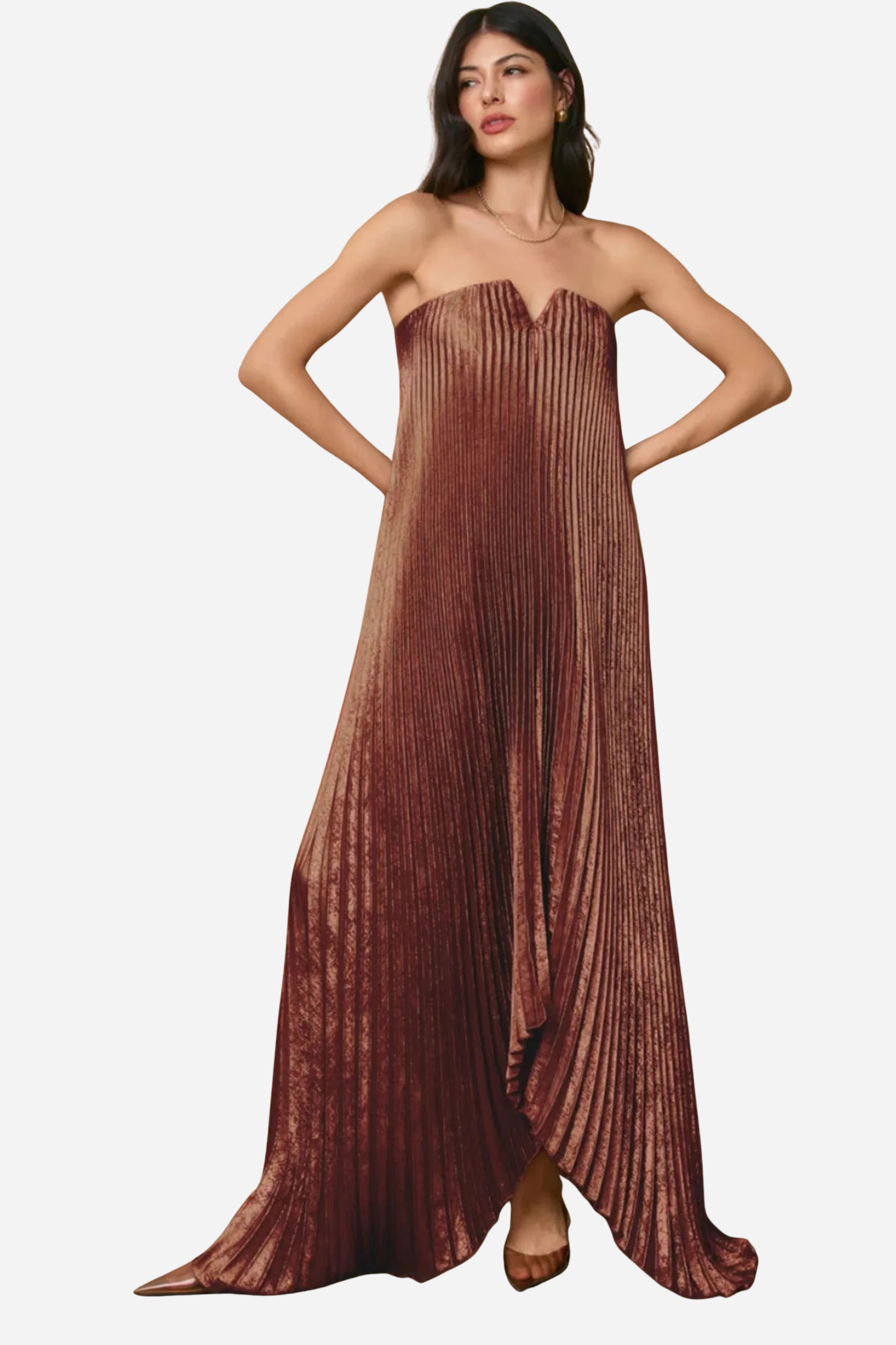 Moonglade Pleated Maxi Dress - Sunset Gold