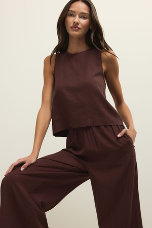 Z Supply Sloane Linen Top - Chocolate Cherry