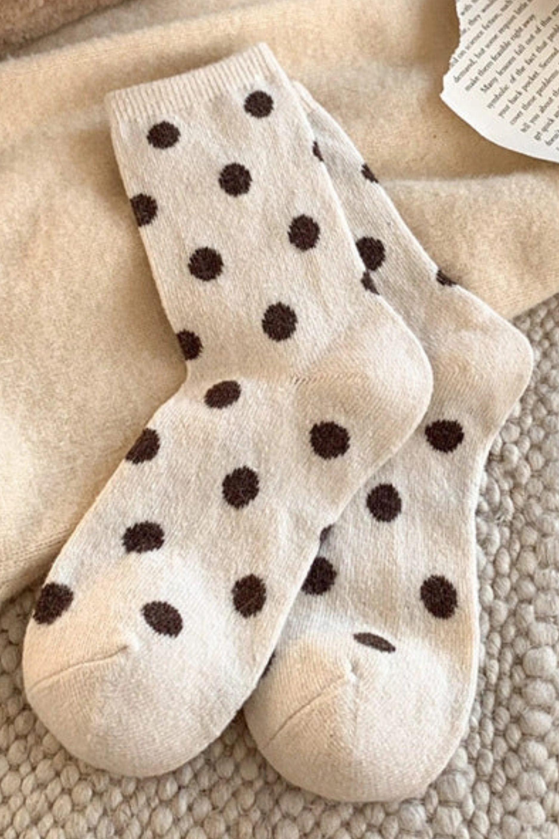 Simple Polka Dot Crew Socks - Beige