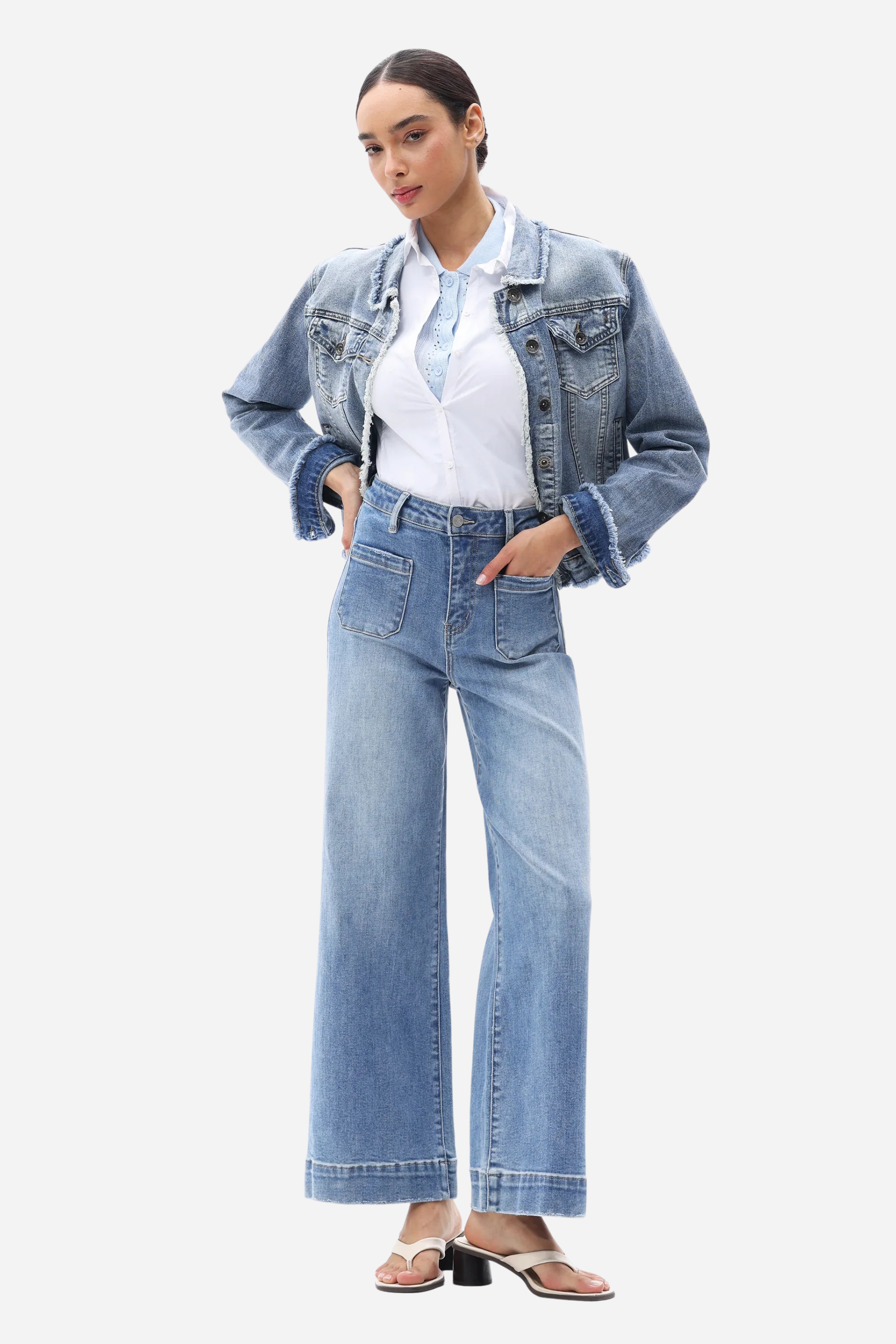 High Rise Wide Leg Jeans - Medium Blue
