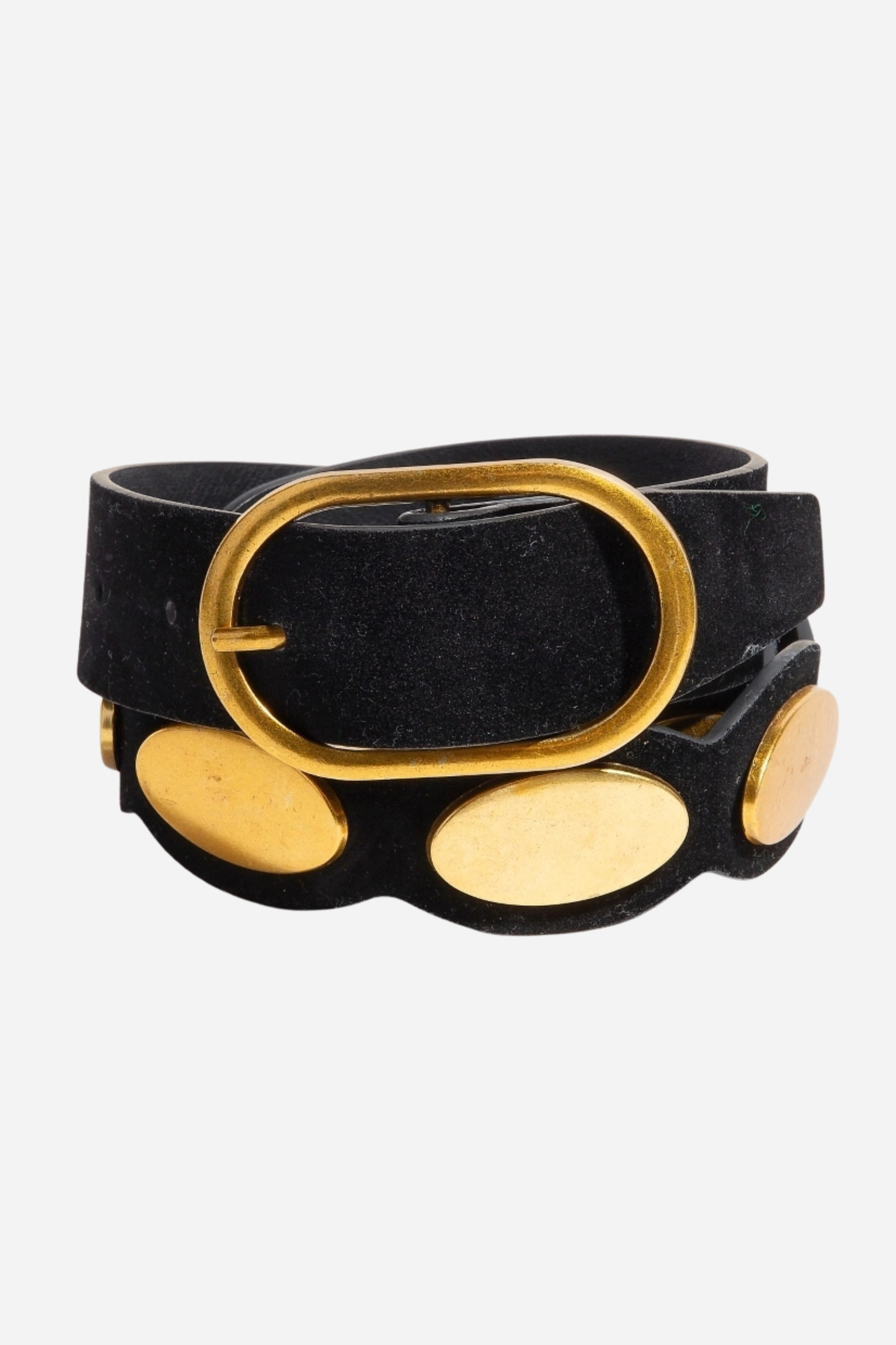 Oval Accent Suede Belt - Black
