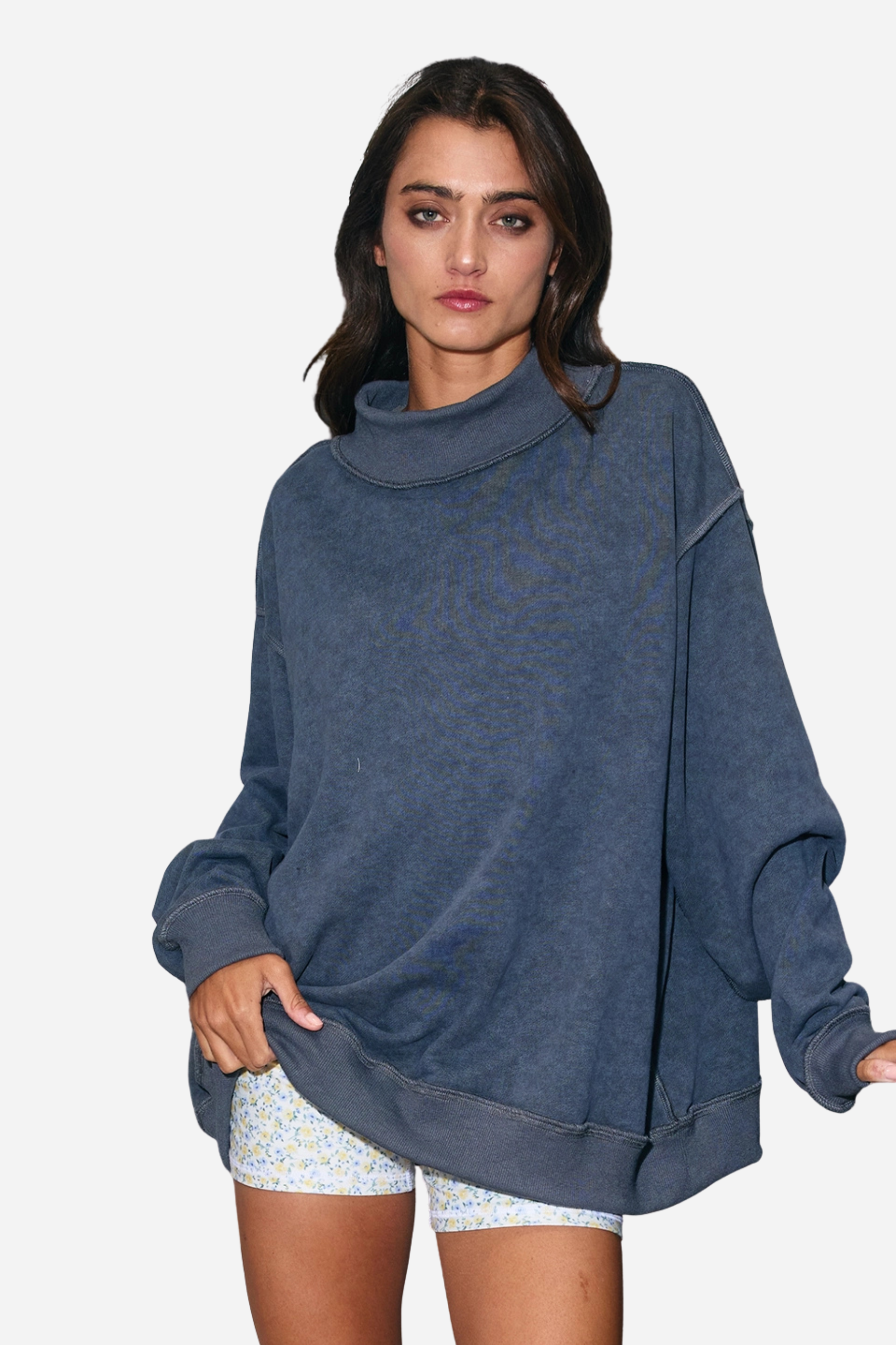 Vintage Washed Mock Neck Sweatshirt - Charcoal