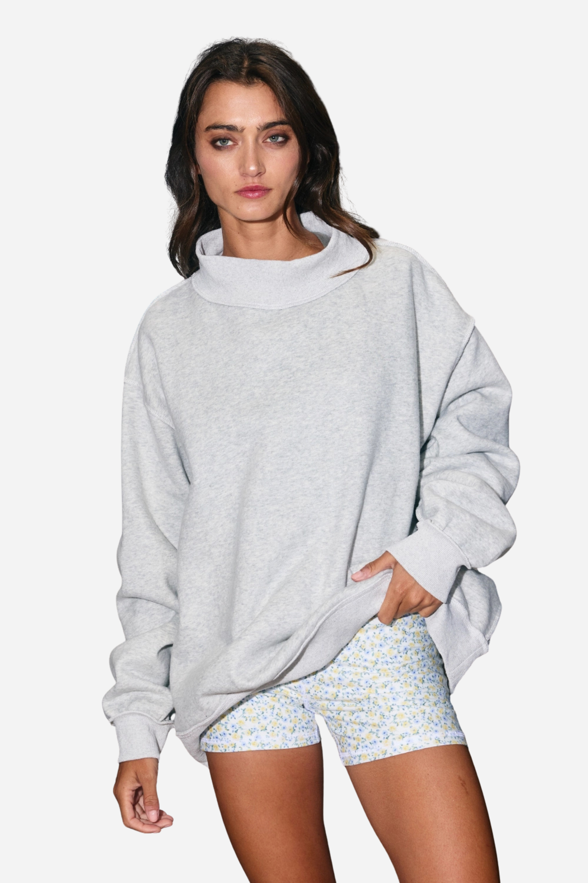 Vintage Washed Mock Neck Sweatshirt - Ash Grey