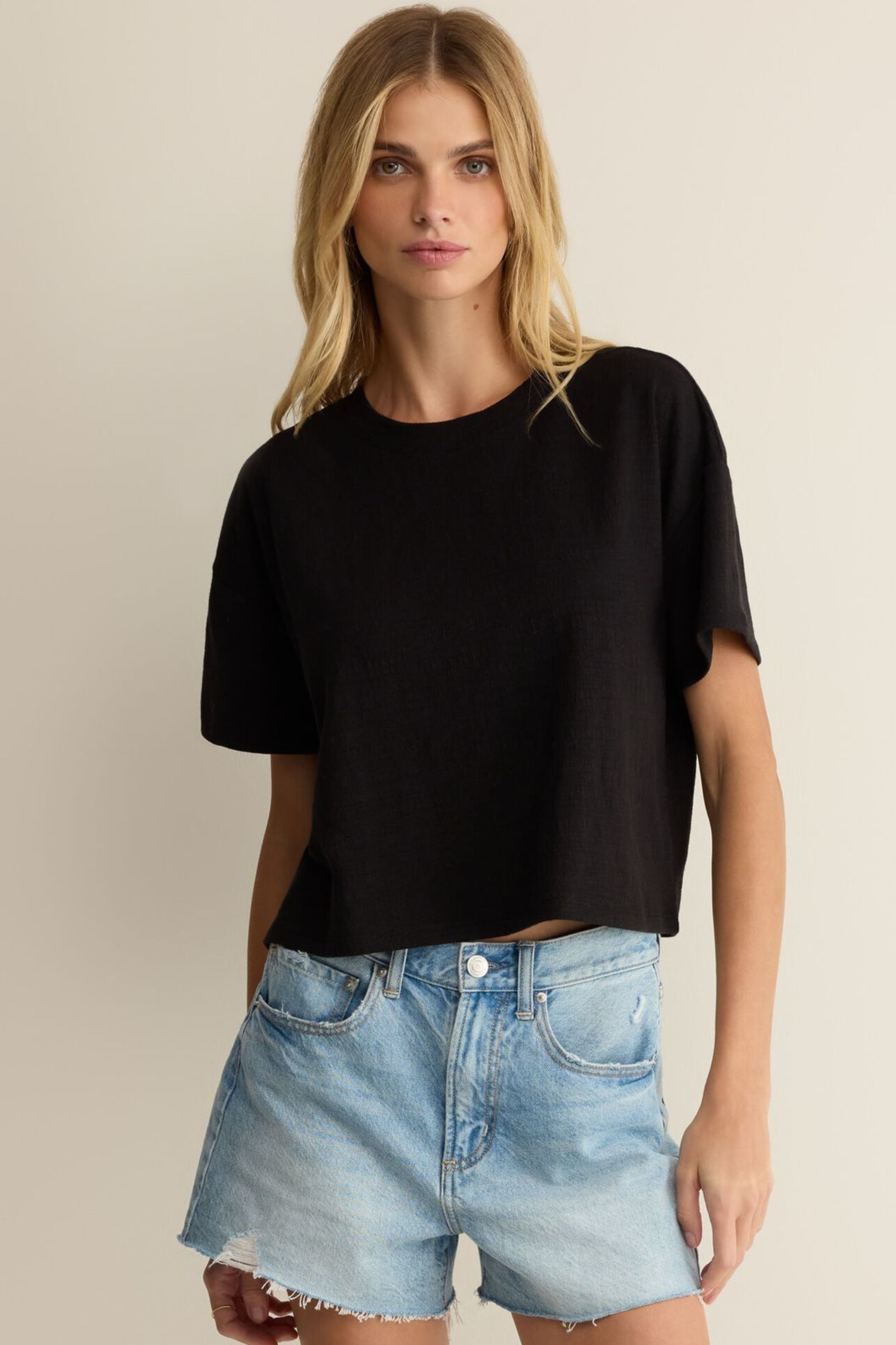 Z Supply Sway Textured Cropped Tee - Black