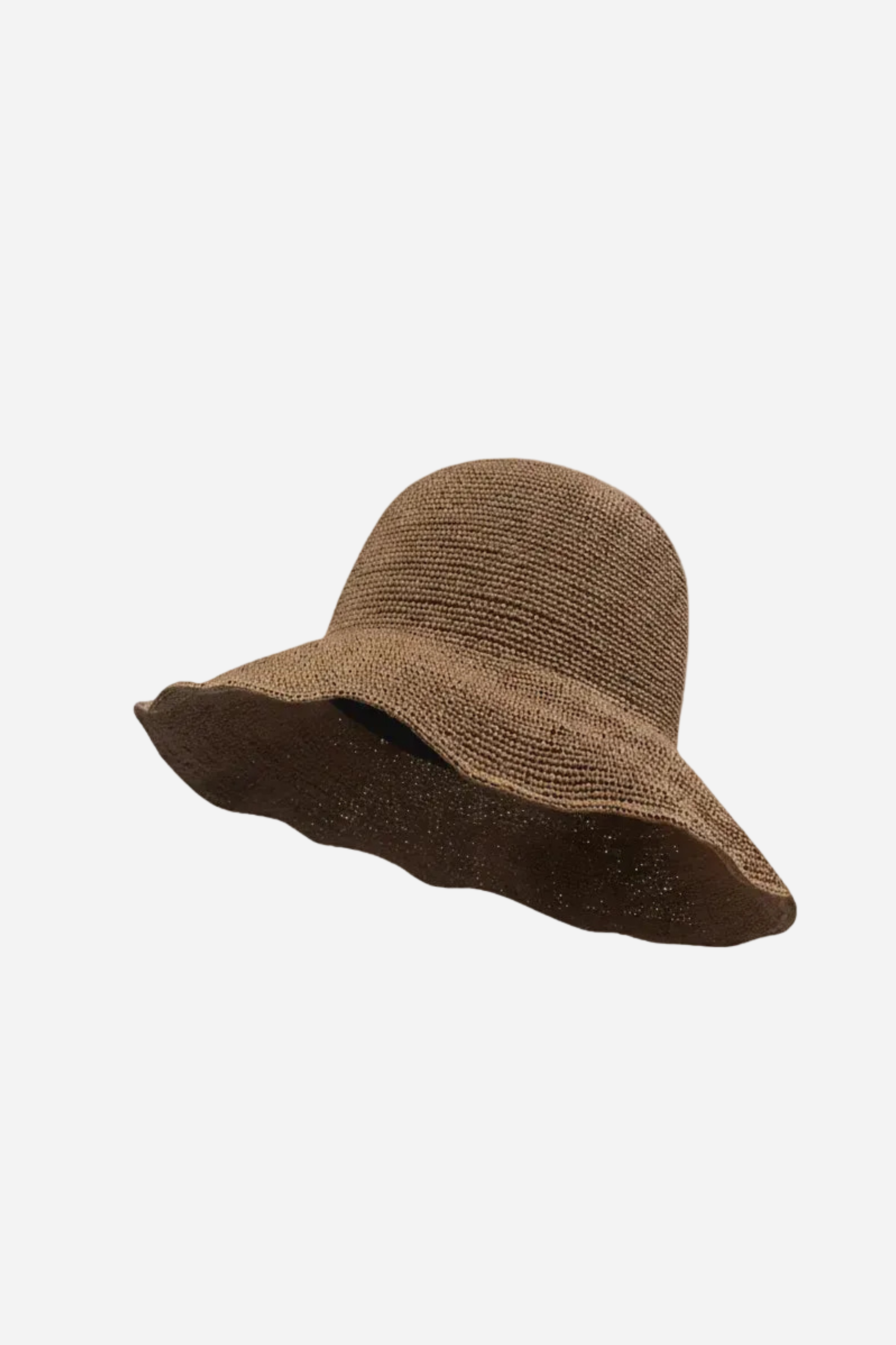 Wide Brim Handwoven Straw Bucket Hat - Chocolate