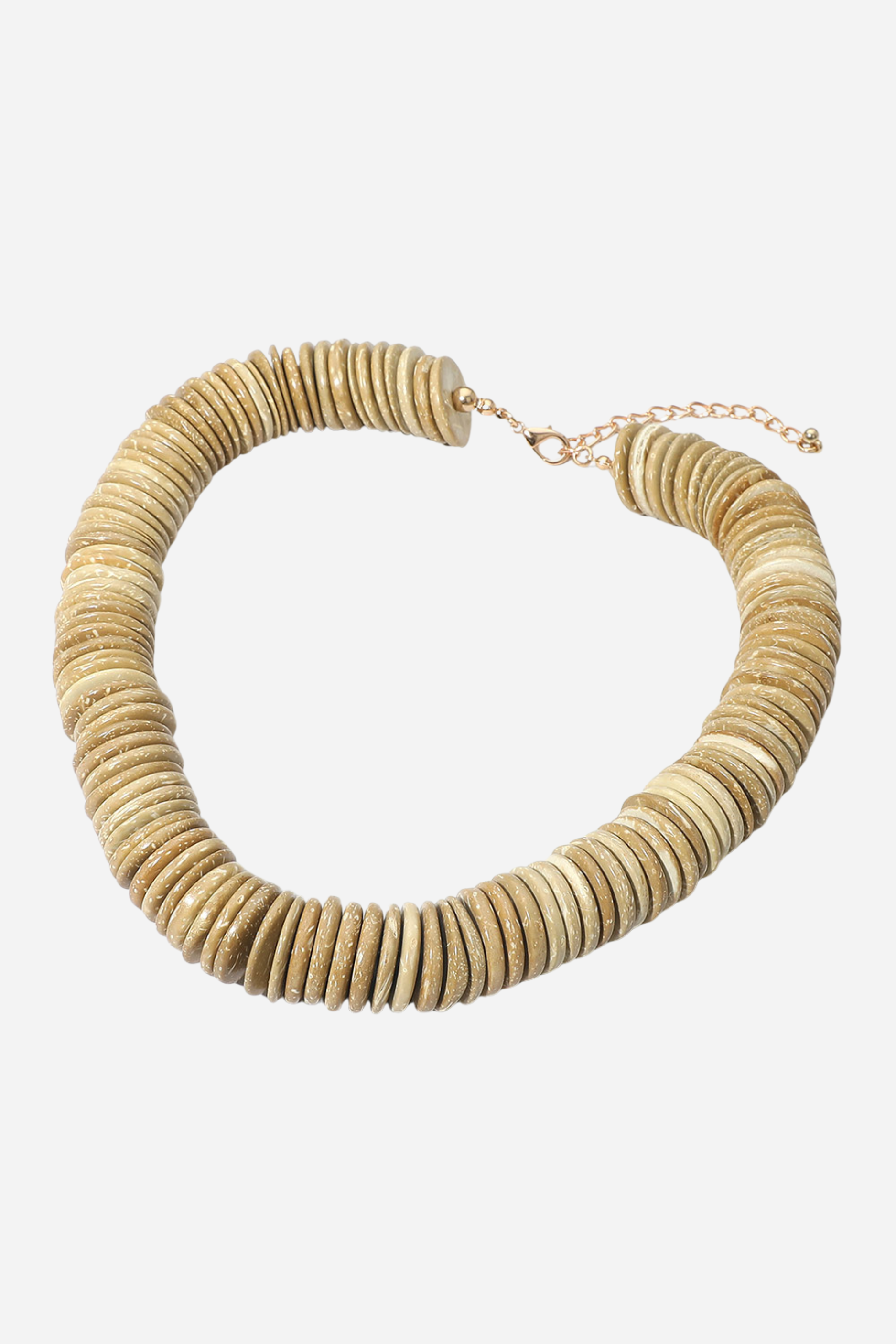 Wooden Disc Beaded Necklace - Beige