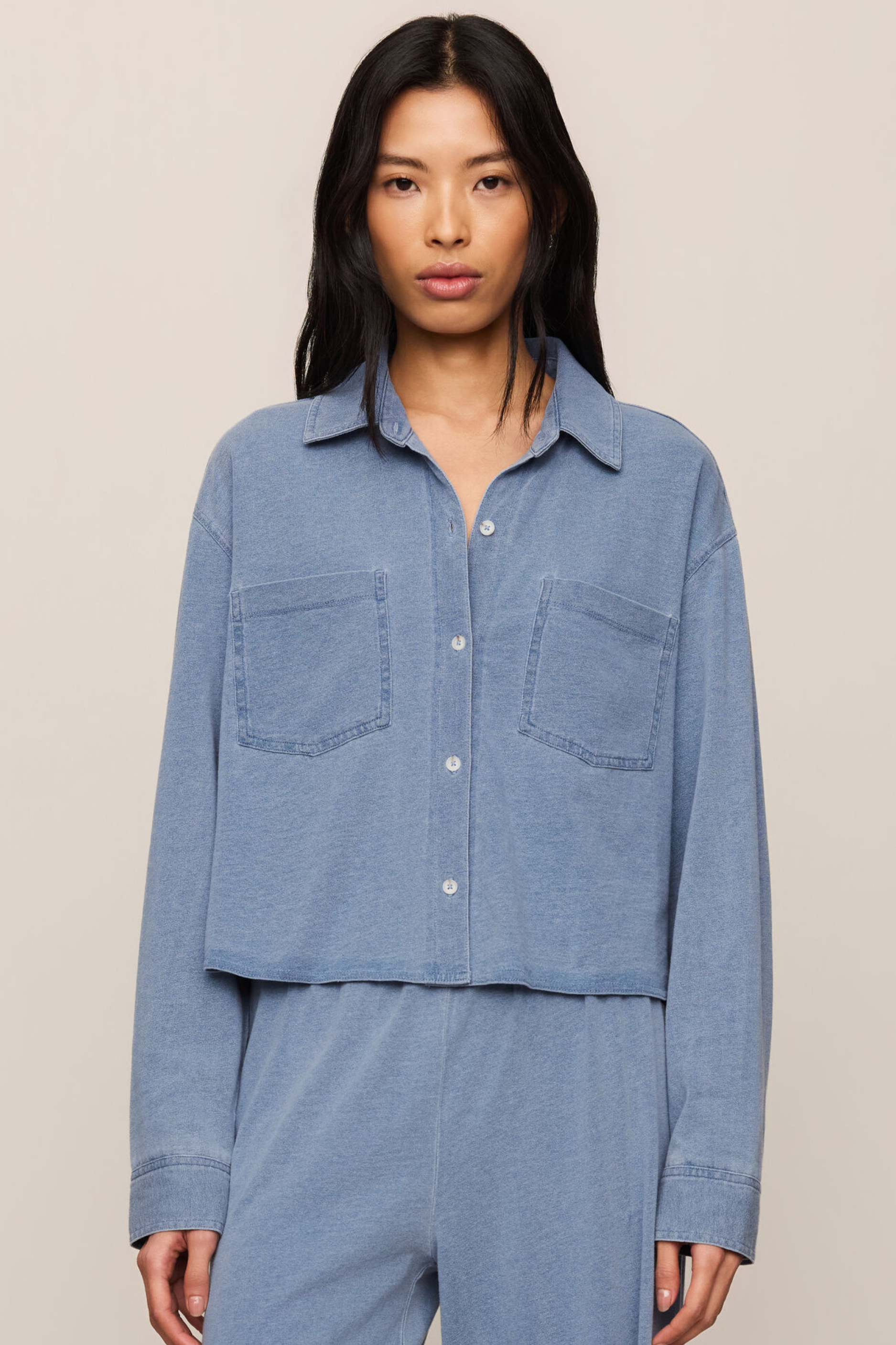 Z Supply Reese Cropped Denim Button Up - Santorini Indigo