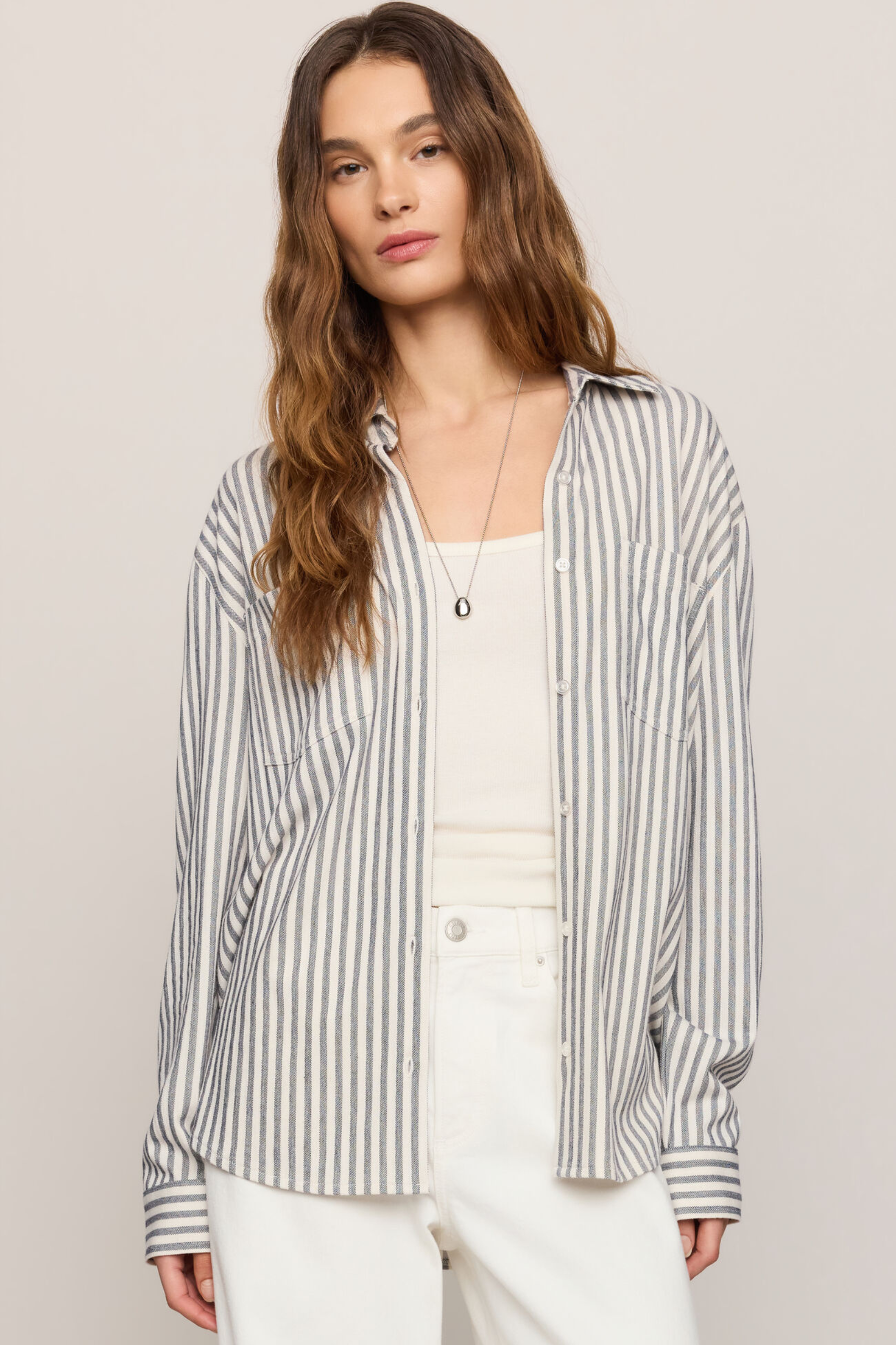 Z Supply Reese Button Up Stripe Top - Eclipse