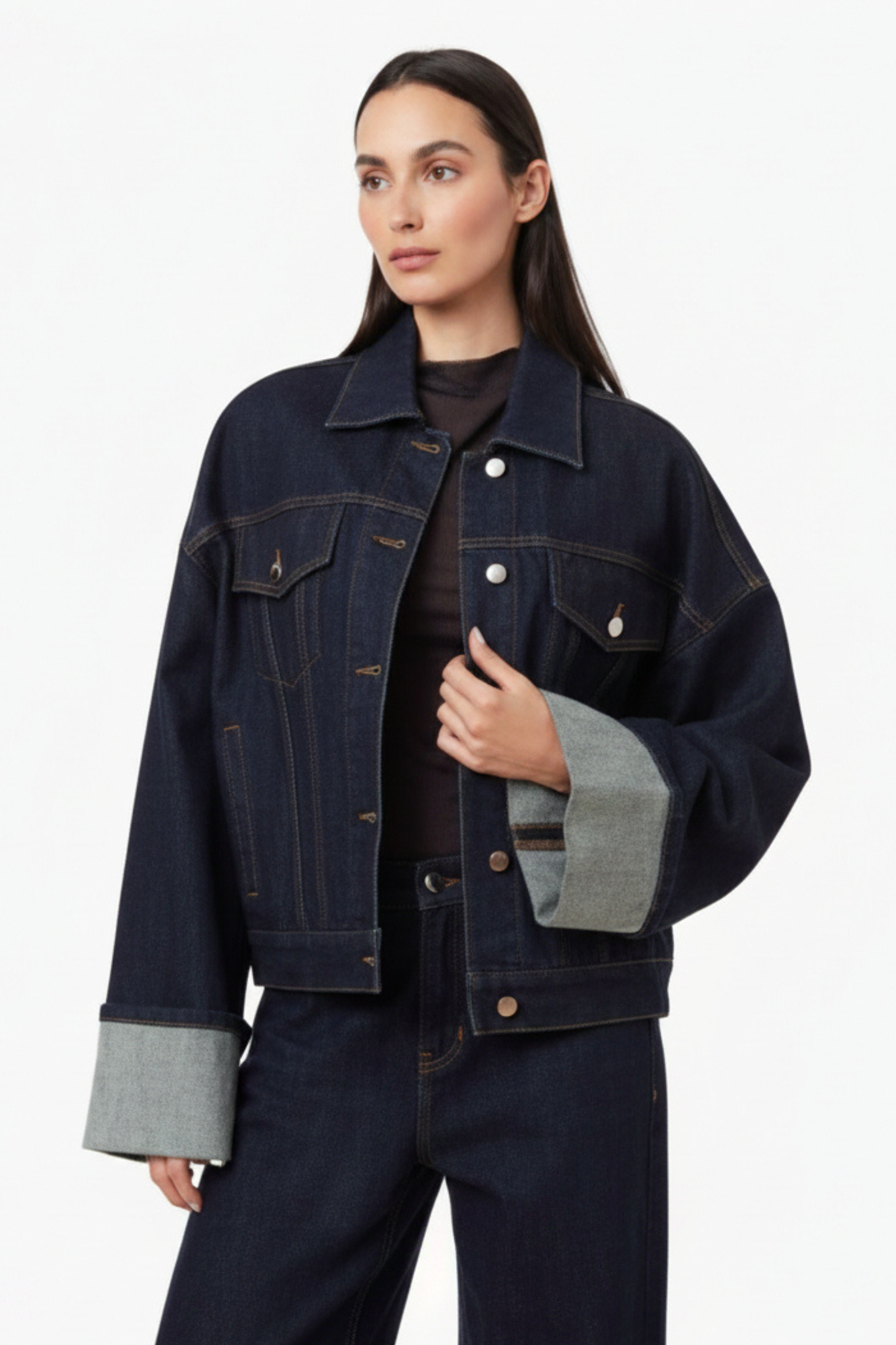Habitual - Cuffed Denim Trucker Jacket - Rinse