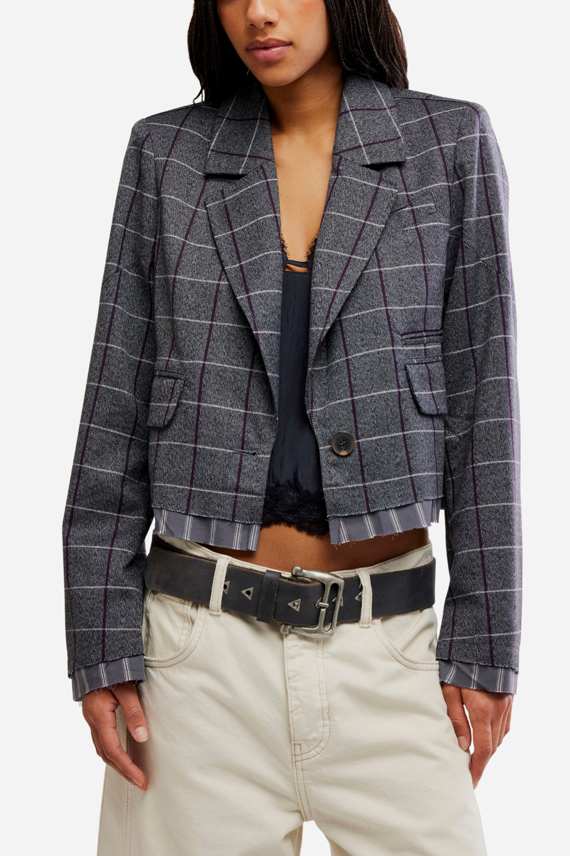 Free People Academia Blazer - Charcoal Combo