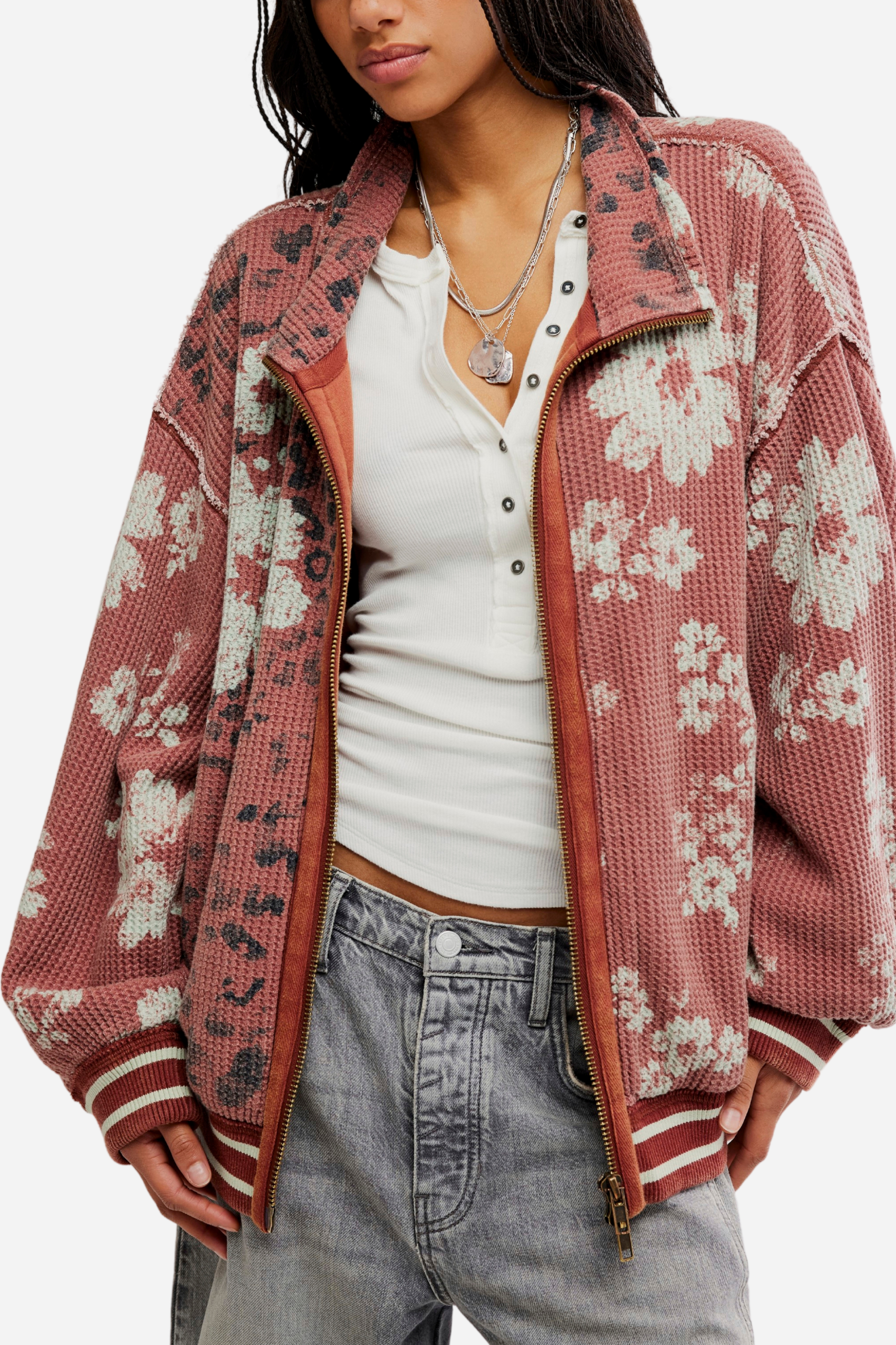 Free People Print Mix Cardigan - Whisper Pink Combo