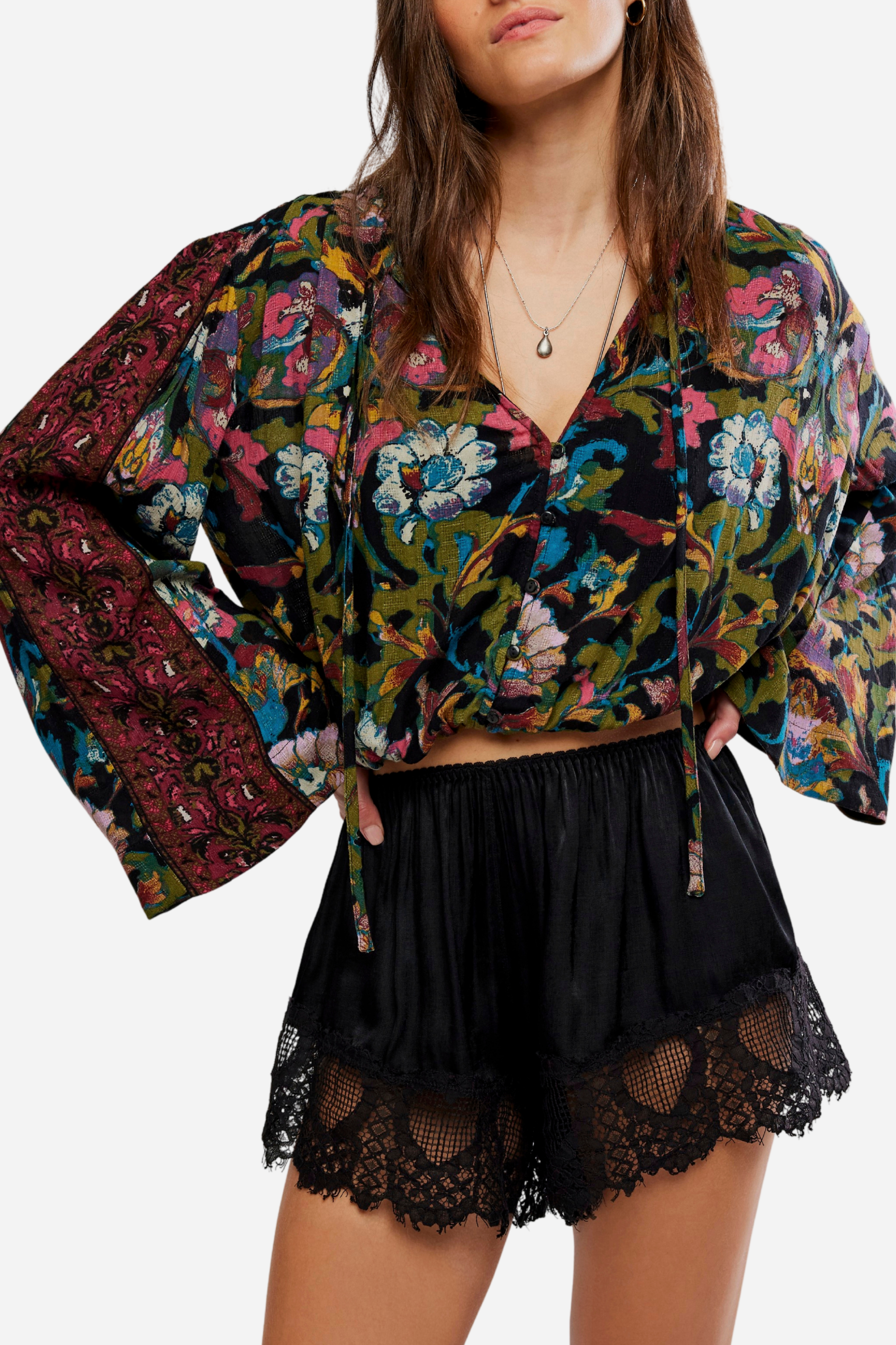 Free People Juliette Printed Blouse - Black Combo