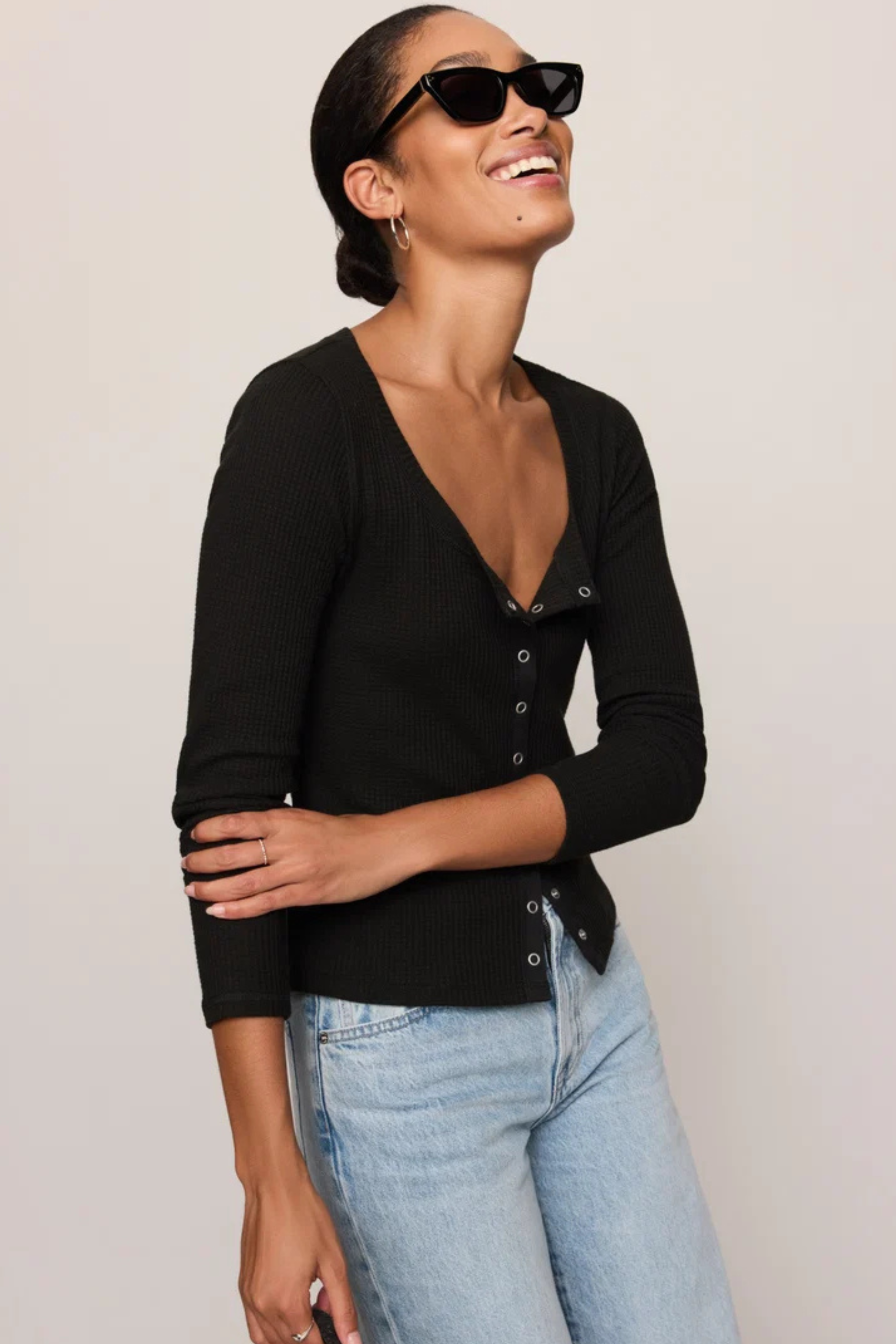 Z Supply - Albany Waffle Button Up Top - Black