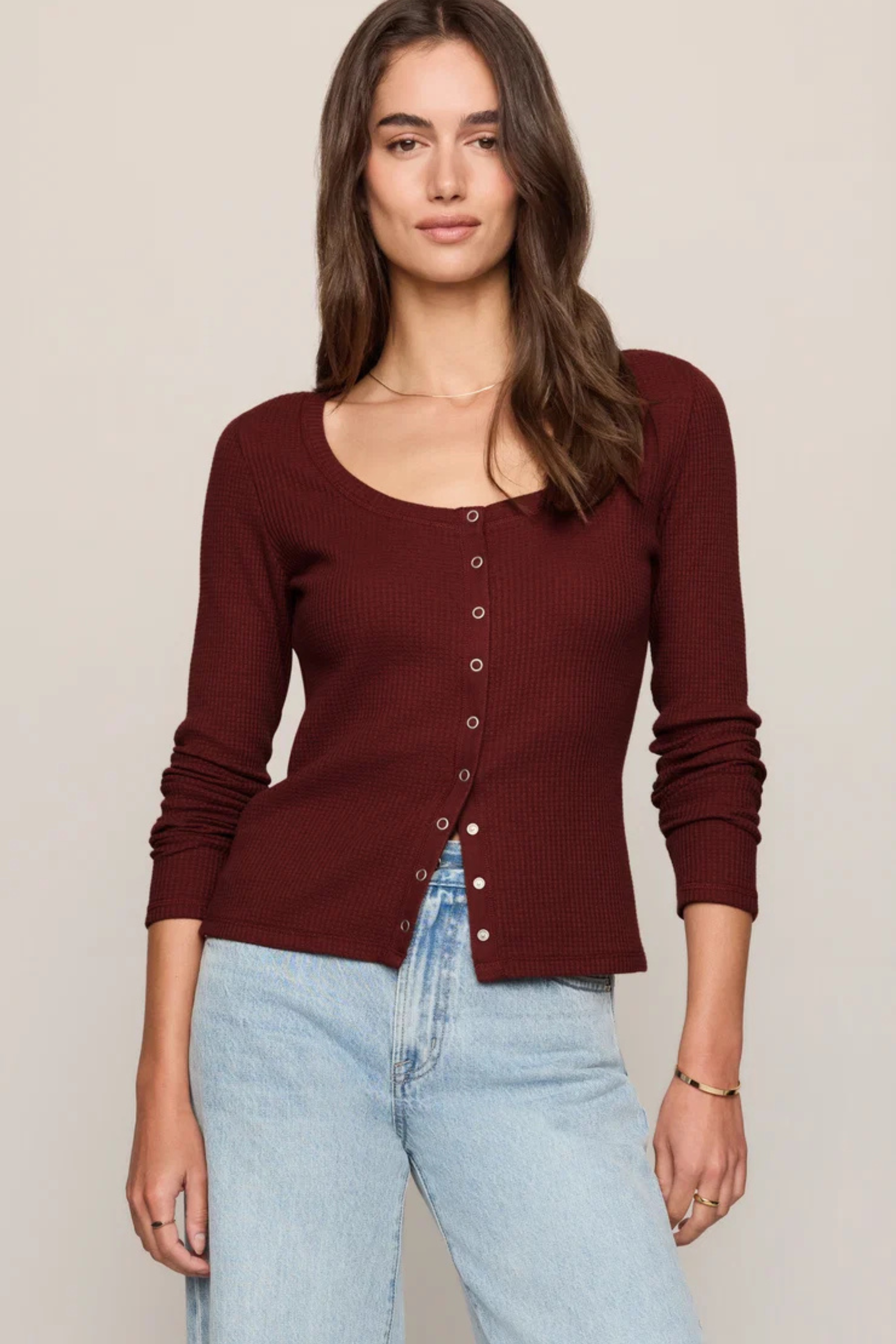 Z Supply - Albany Waffle Button Up Top - Velvet Rouge