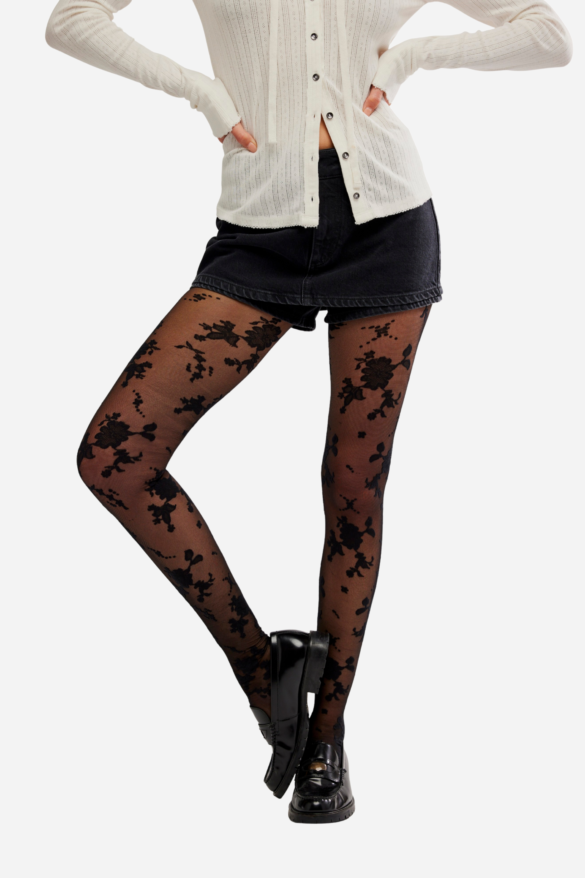 Free People - Flocked Floral Tight - Black Combo