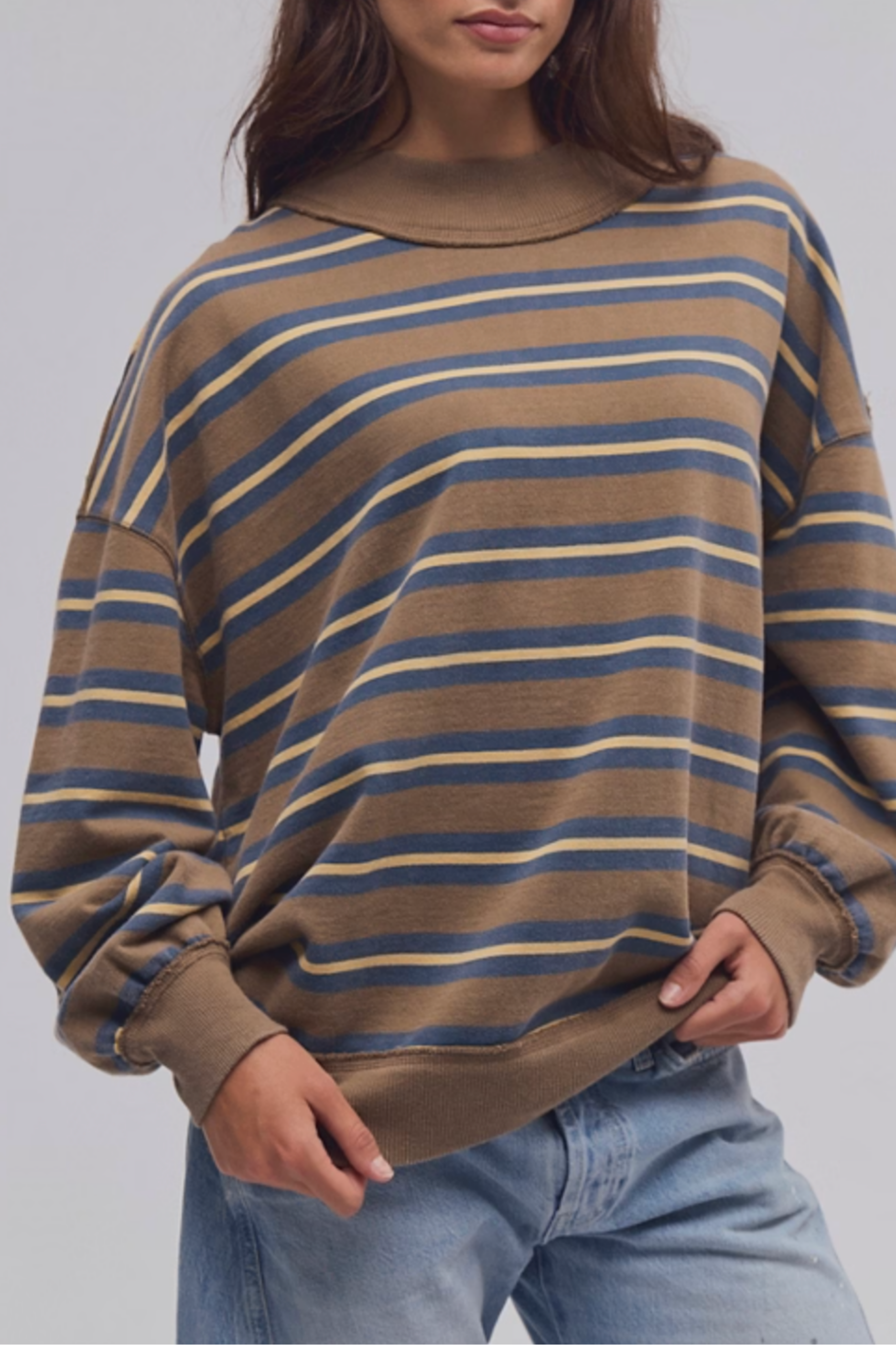 Free People - Palm Spring Striped Sweatshirt - Army Combo