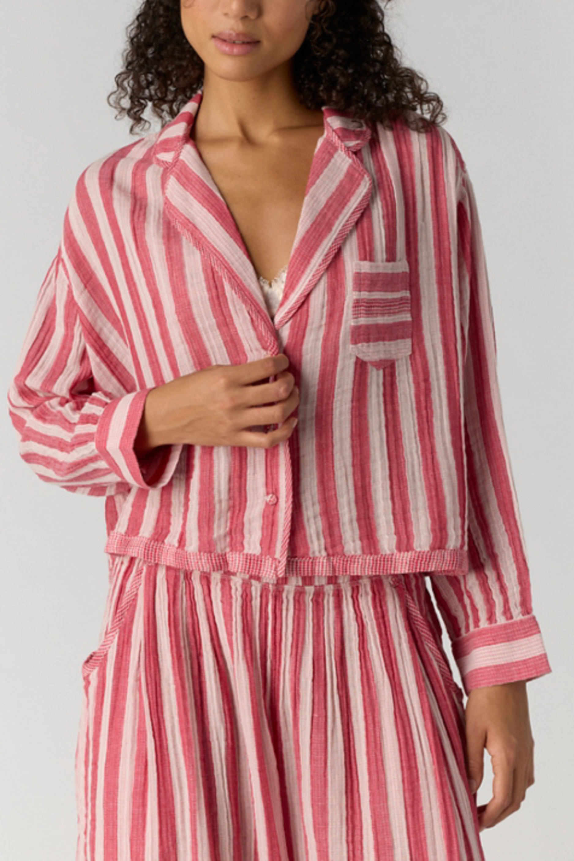 Free People - One And Done PJ Shirt - Red Combo