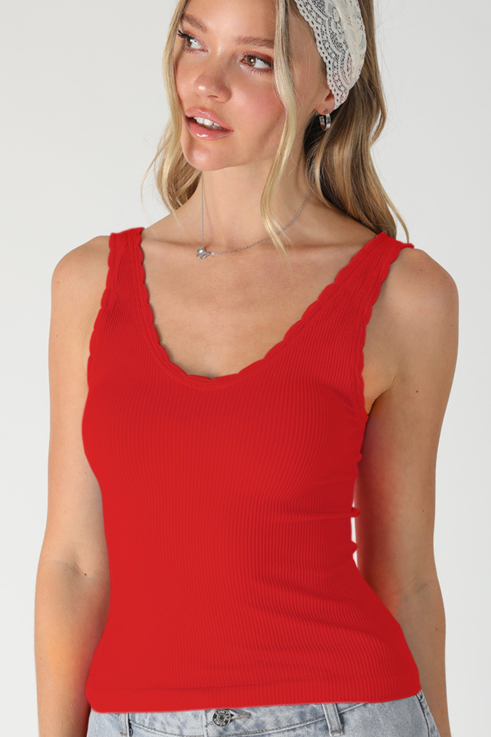 Reversible Scallop Edge Tank Top - Red