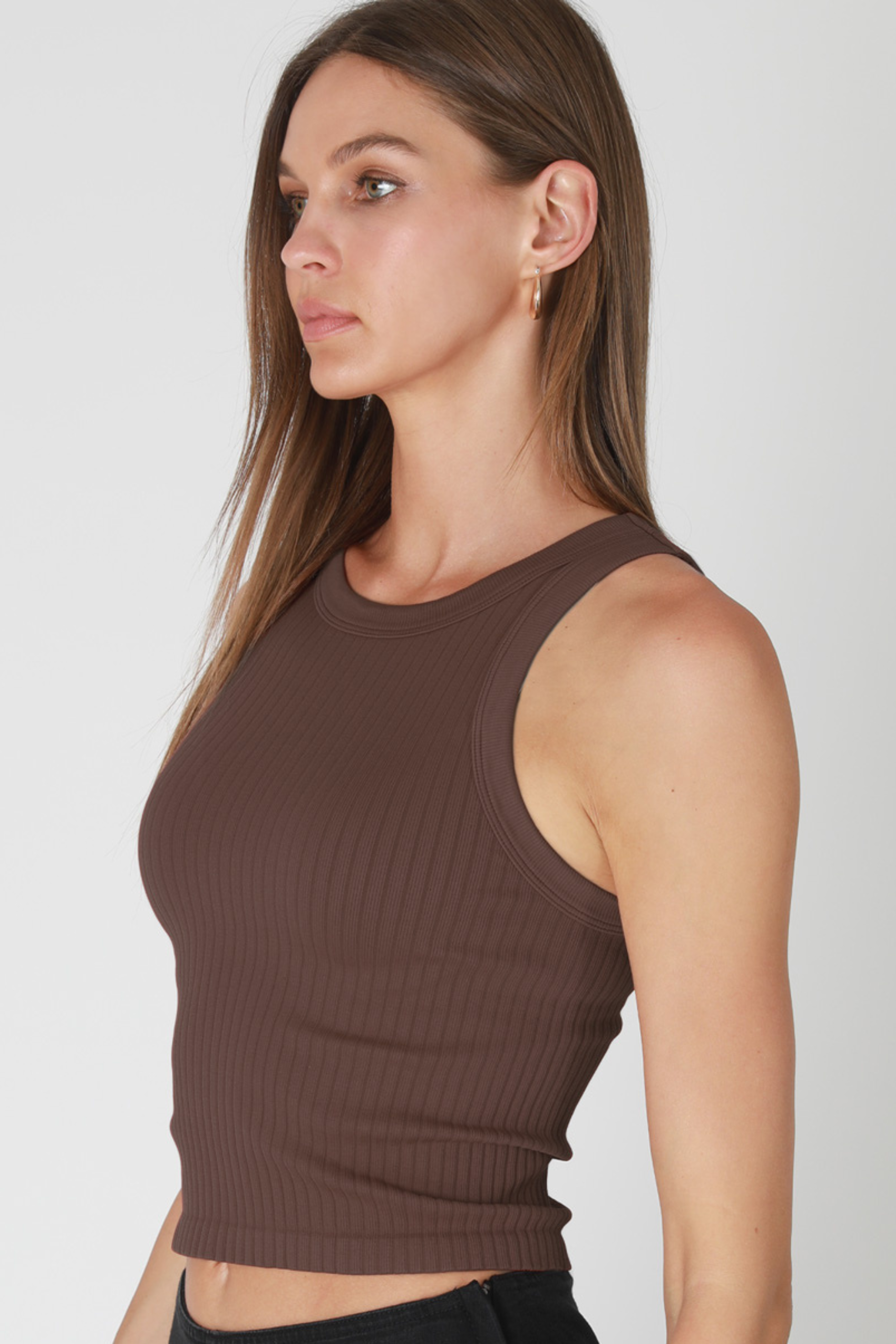 Wide Ribbed Tank Top - French Roast