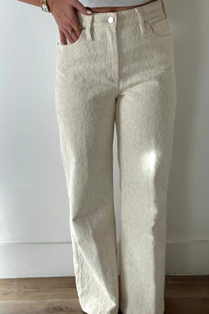 Fiona High Rise Wide Leg Jeans - Wheat Lace