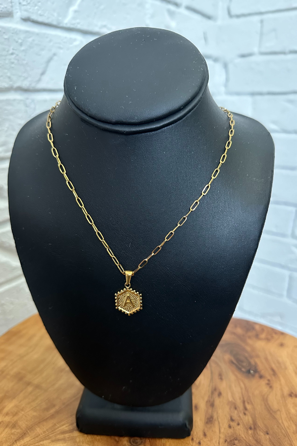 18K Hexagon Pendant Initial Necklace