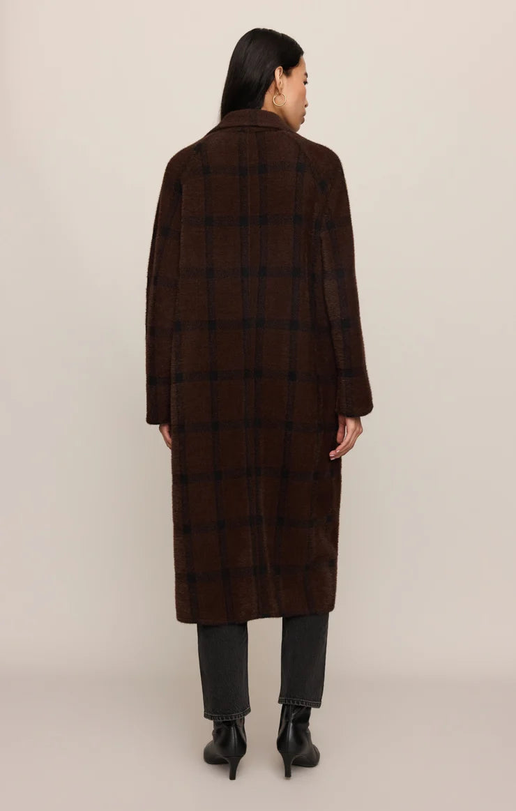 Z Supply - Crosby Plaid Cocoon Coat - Dark Chocolate