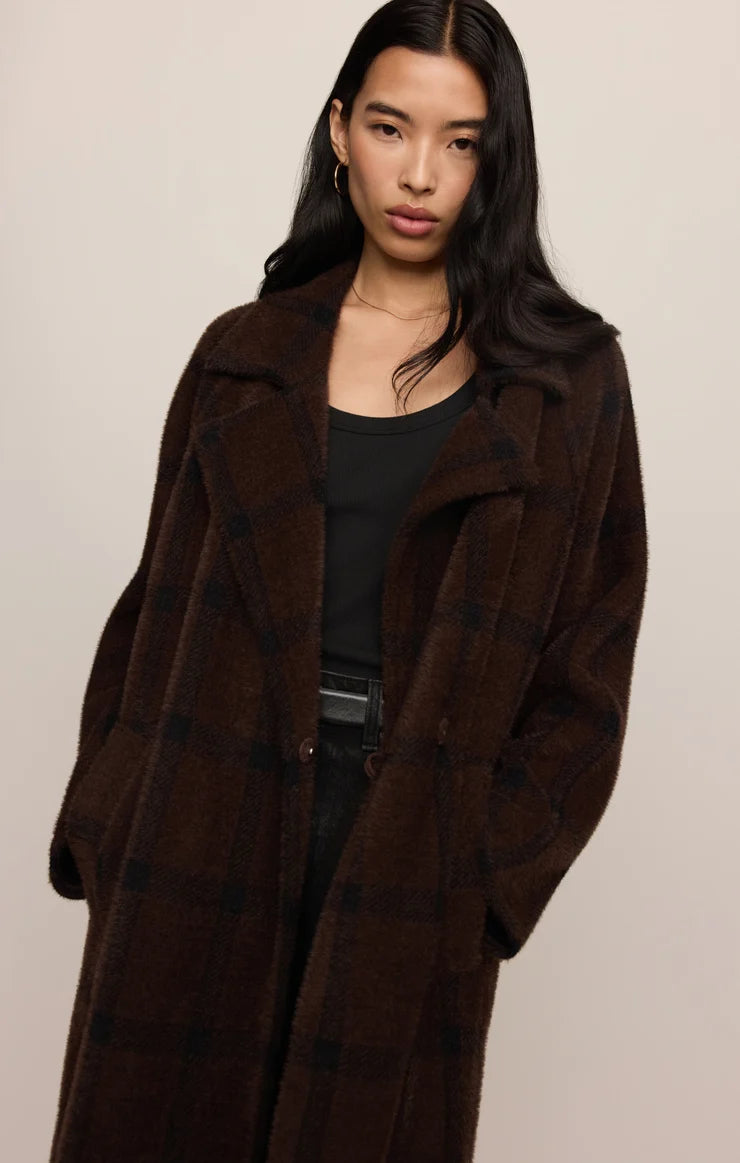Z Supply - Crosby Plaid Cocoon Coat - Dark Chocolate