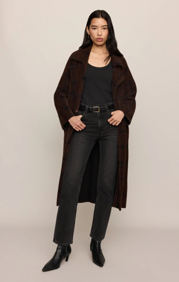 Z Supply - Crosby Plaid Cocoon Coat - Dark Chocolate