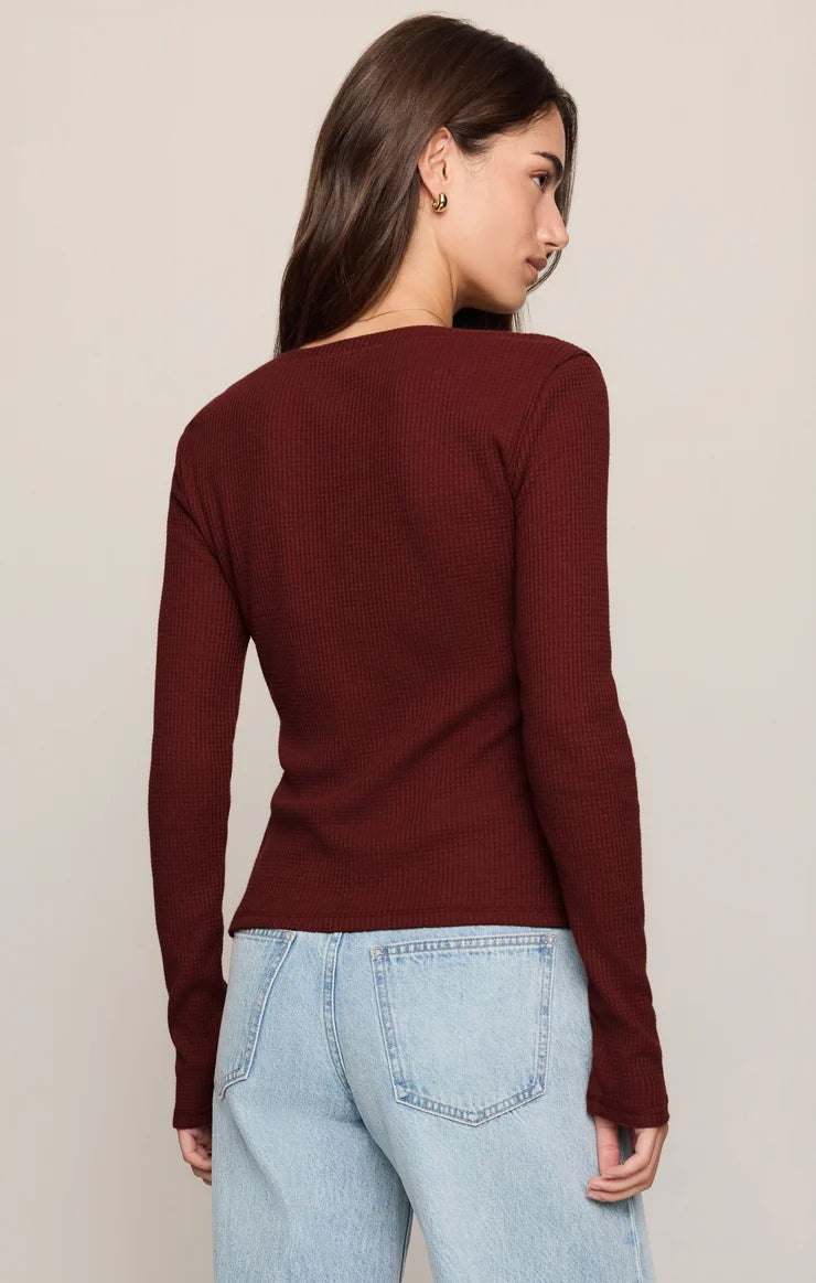 Z Supply - Albany Waffle Button Up Top - Velvet Rouge