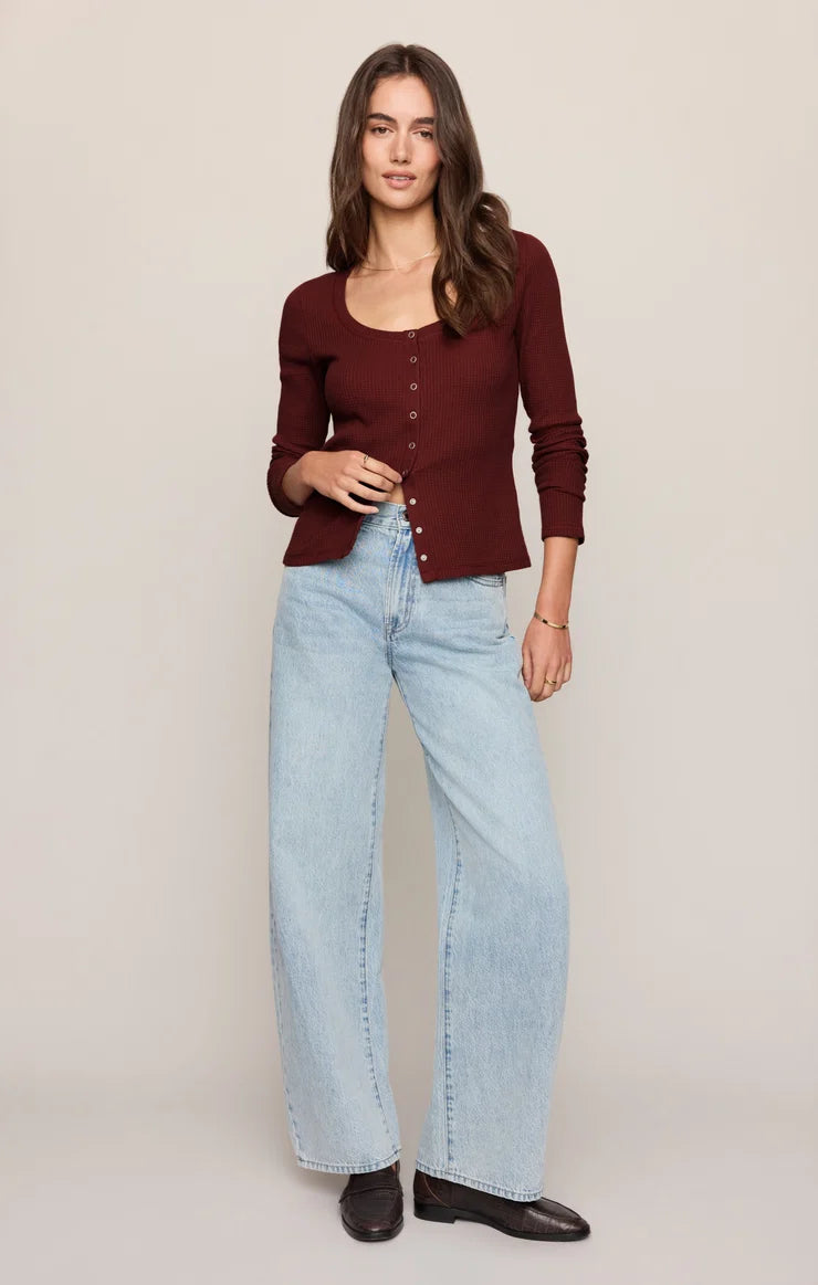Z Supply - Albany Waffle Button Up Top - Velvet Rouge