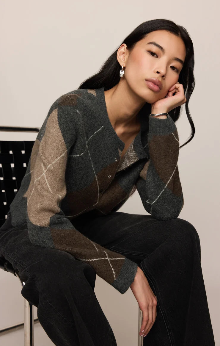 Z Supply - Medina Argyle Cardigan - Charcoal Heather