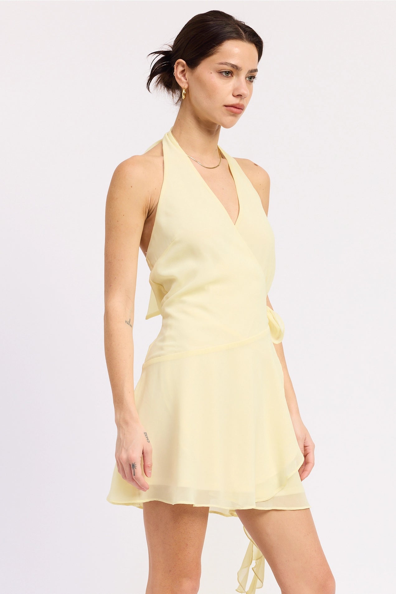 Ruffle Wrapped Mini Dress - Yellow