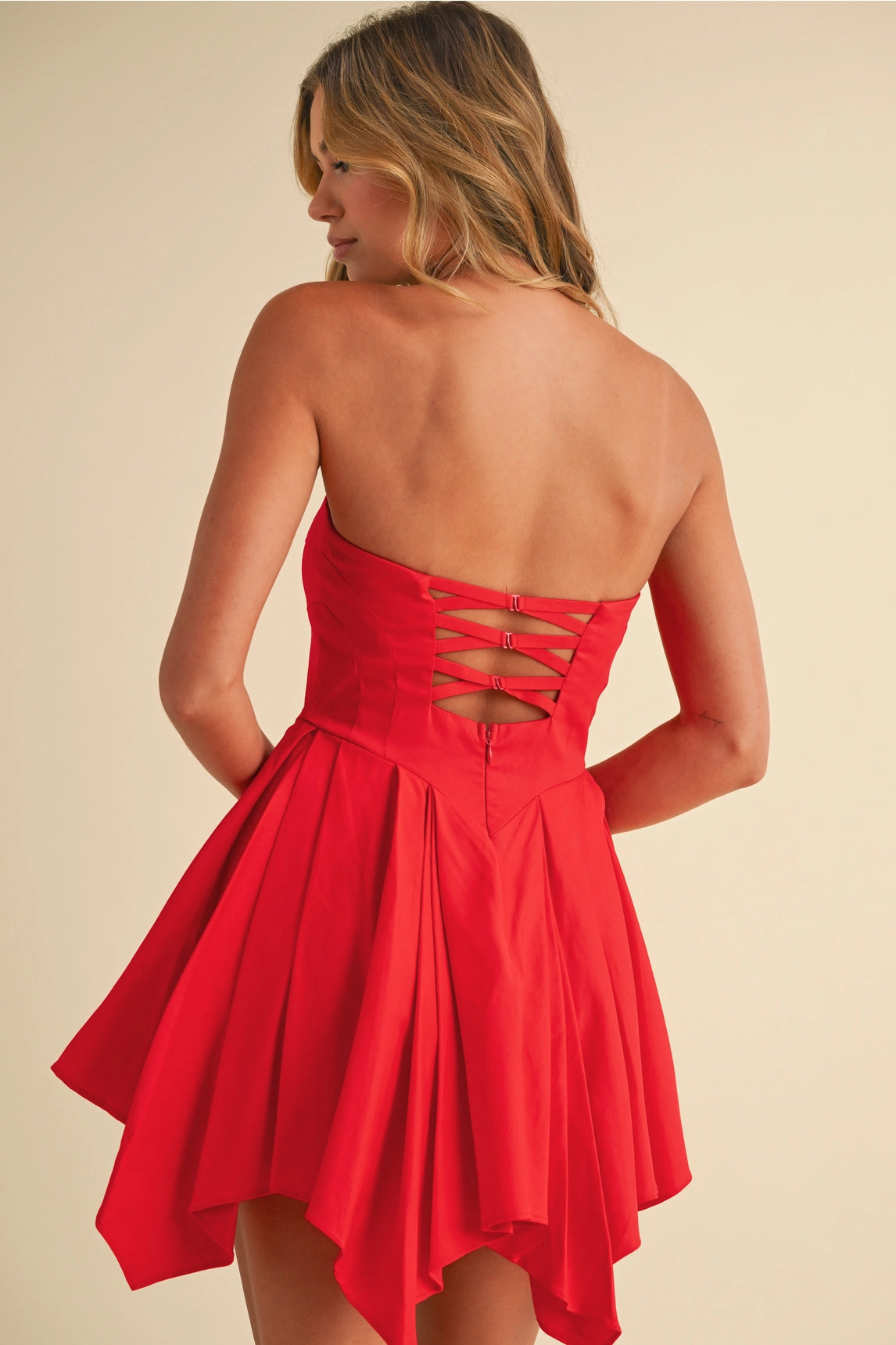 Structured Pleated Mini Dress - Red