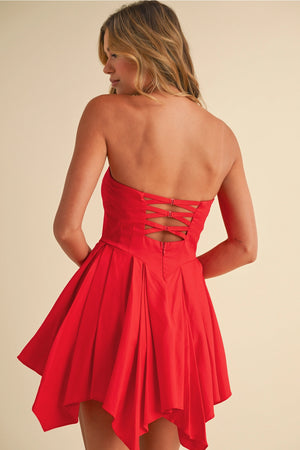 Structured Pleated Mini Dress - Red