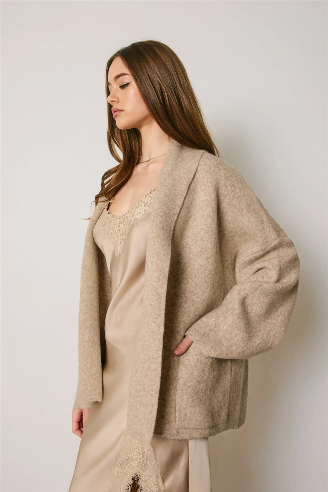 Relaxed Shawl Cardigan - Oatmeal