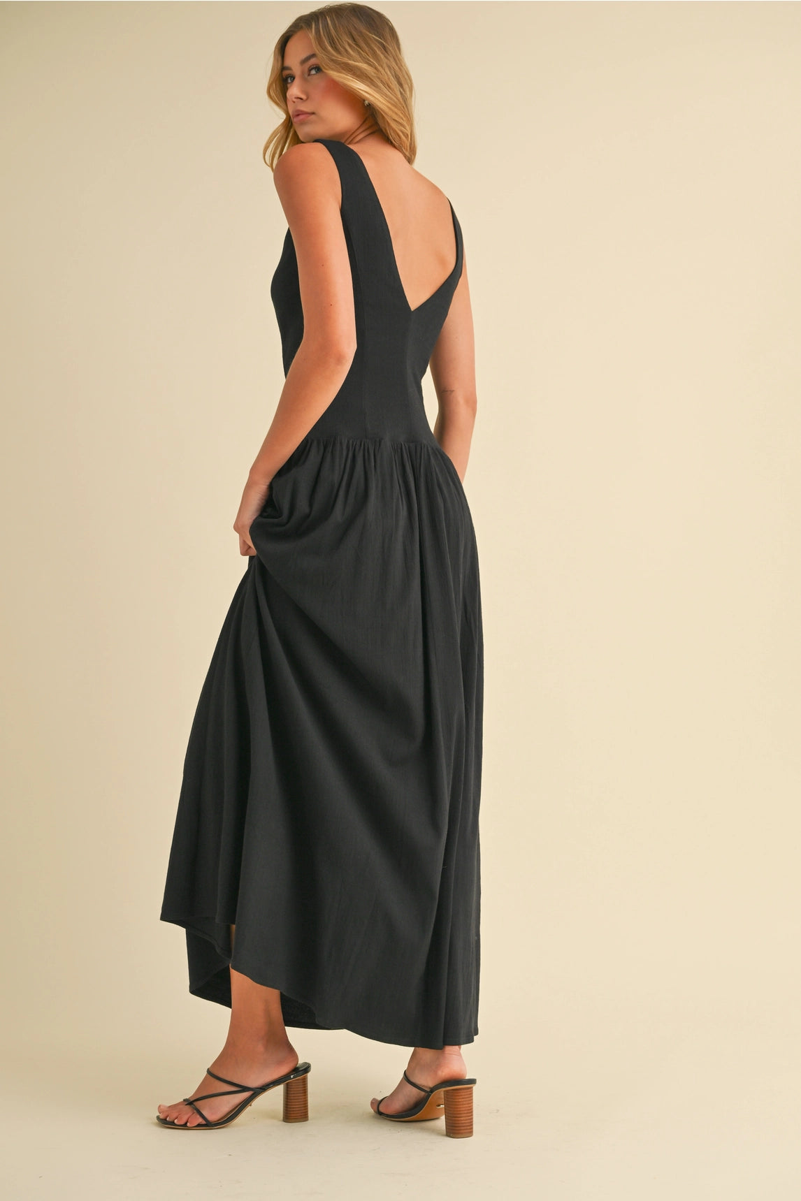 Linen Button Down Maxi Dress - Black