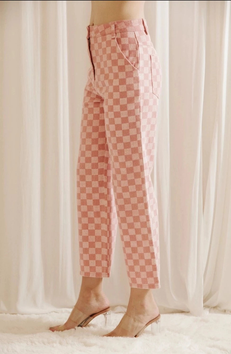 Checkered Print High Waist Pants
