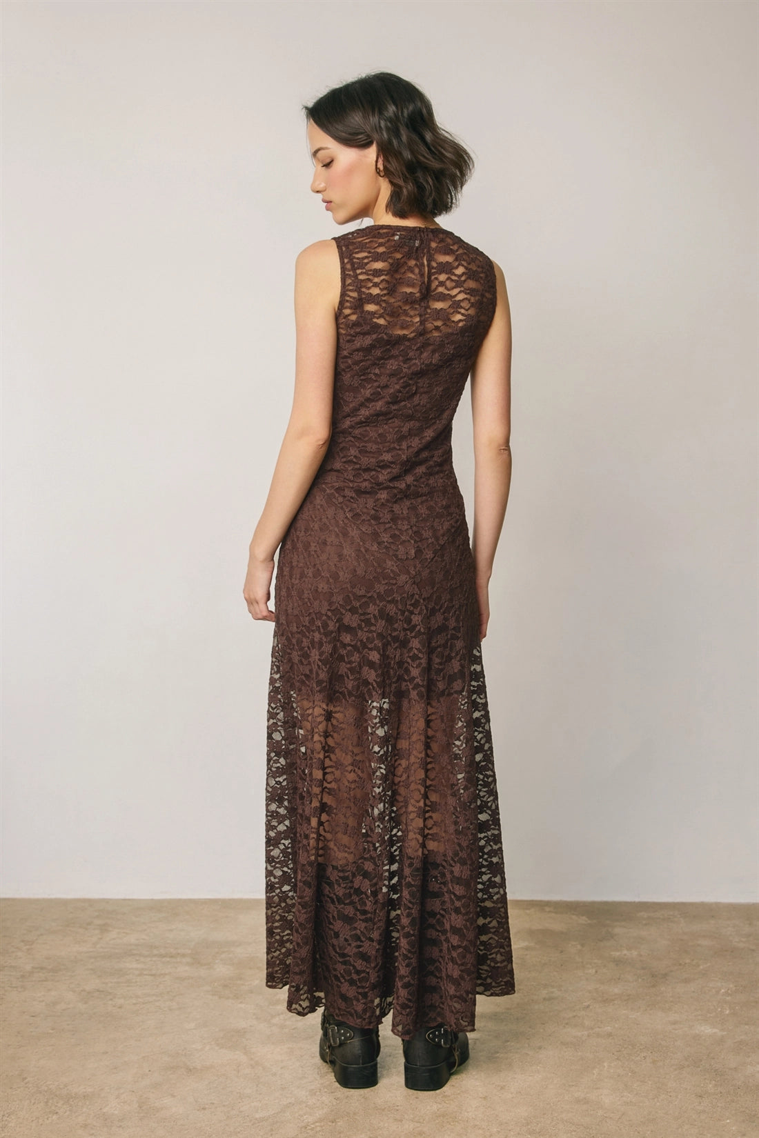 Sophia Lace Maxi Dress - Brown