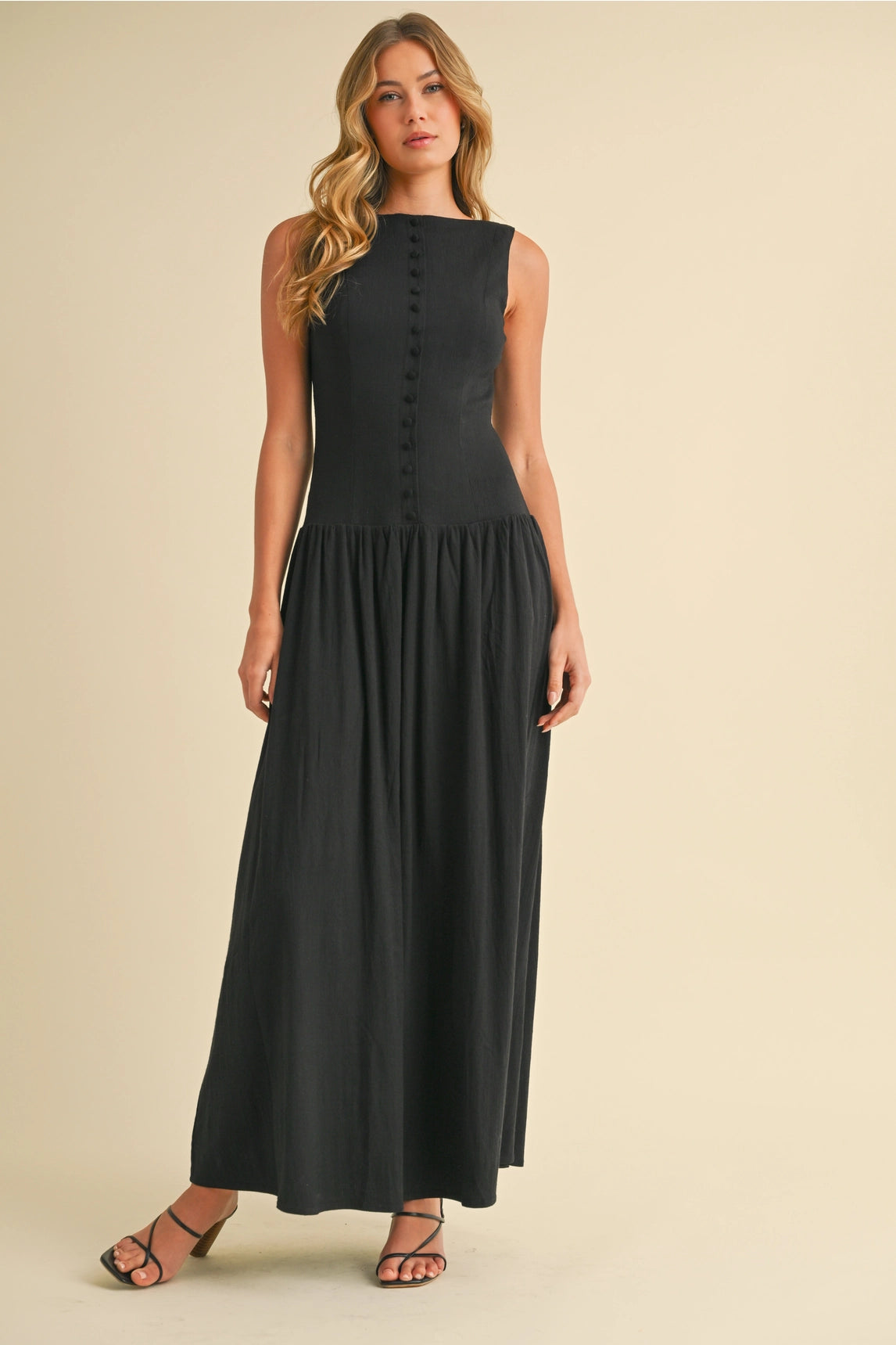 Linen Button Down Maxi Dress - Black