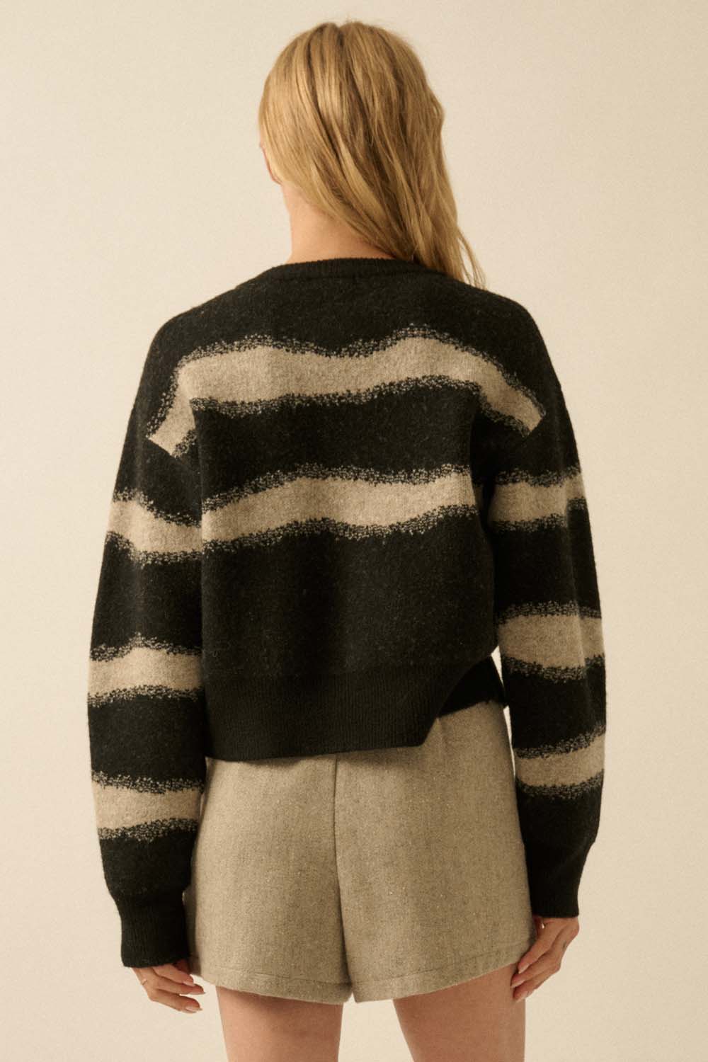 Striped Knit Cardigan - Black - Maude
