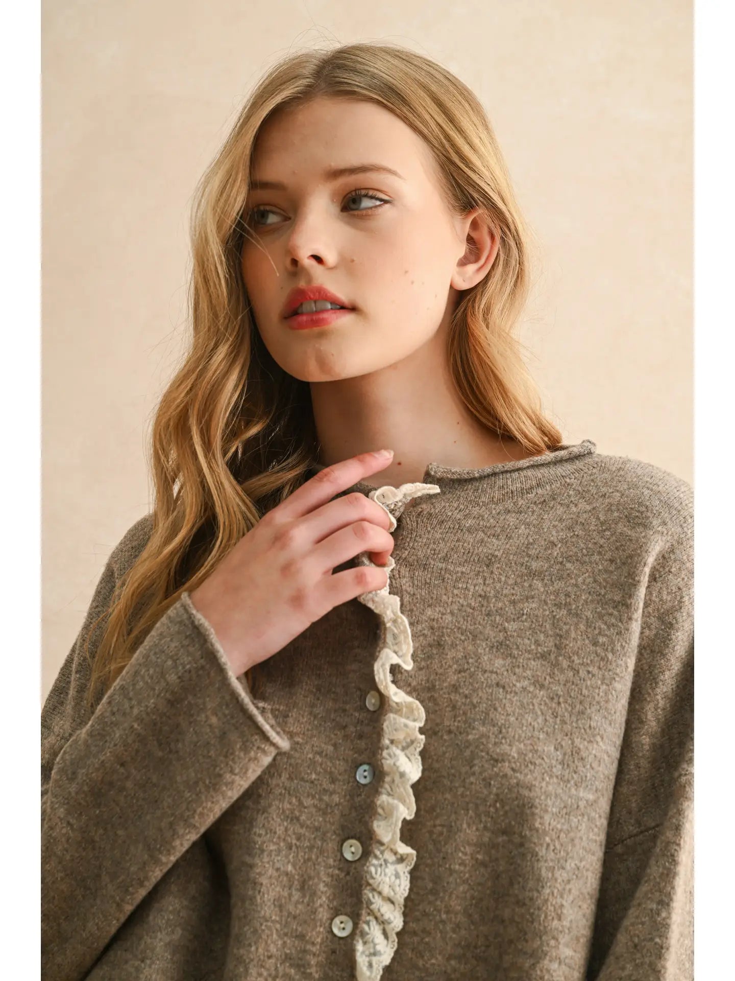 Lace Trim Knitted Cardigan