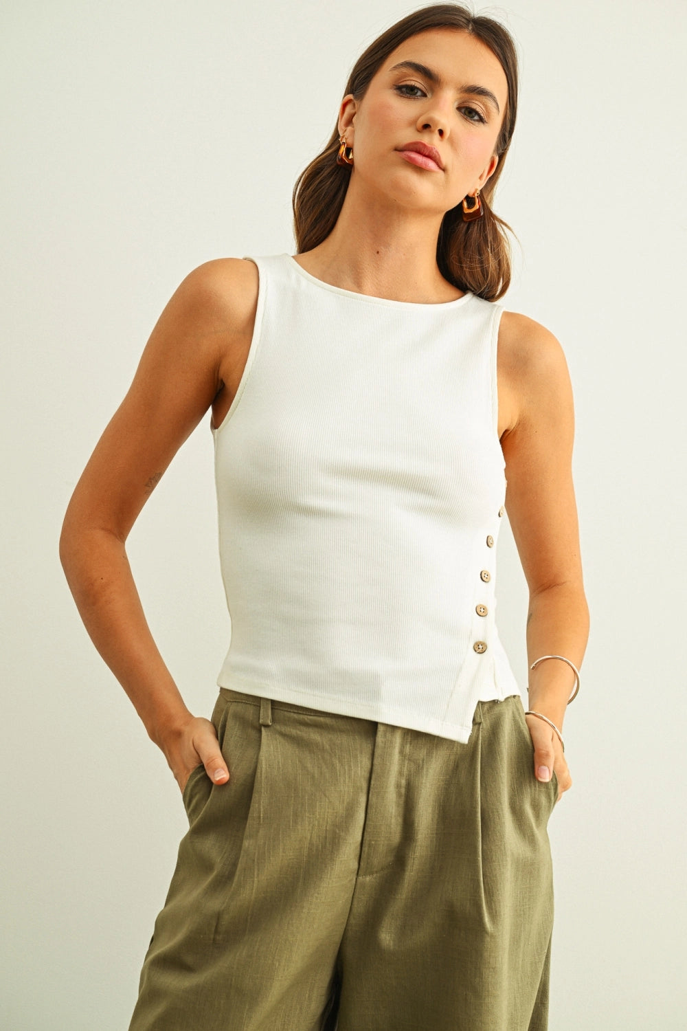 Buttoned Tank Top - White