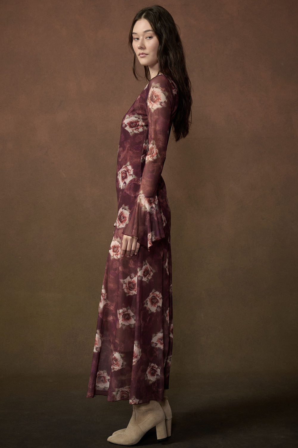Floral Mesh Maxi Dress - Mulberry