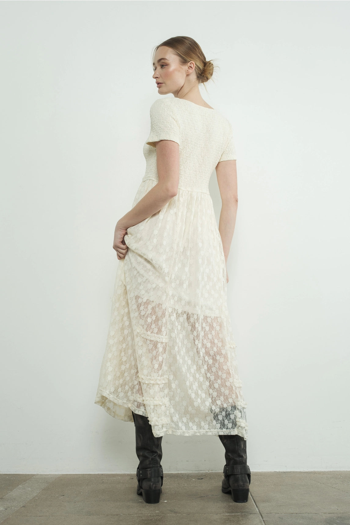 Floral Lace Maxi Dress - Cream