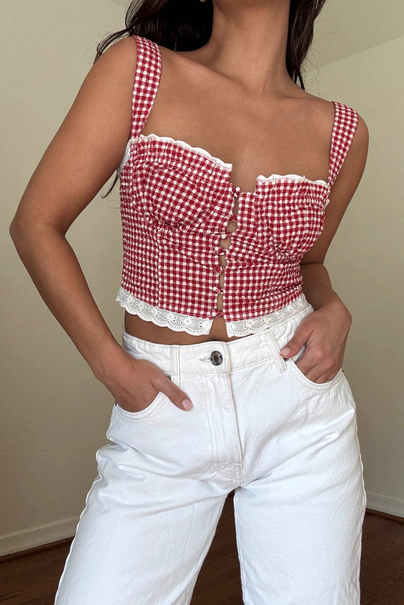 Cropped Button Front Corset Top