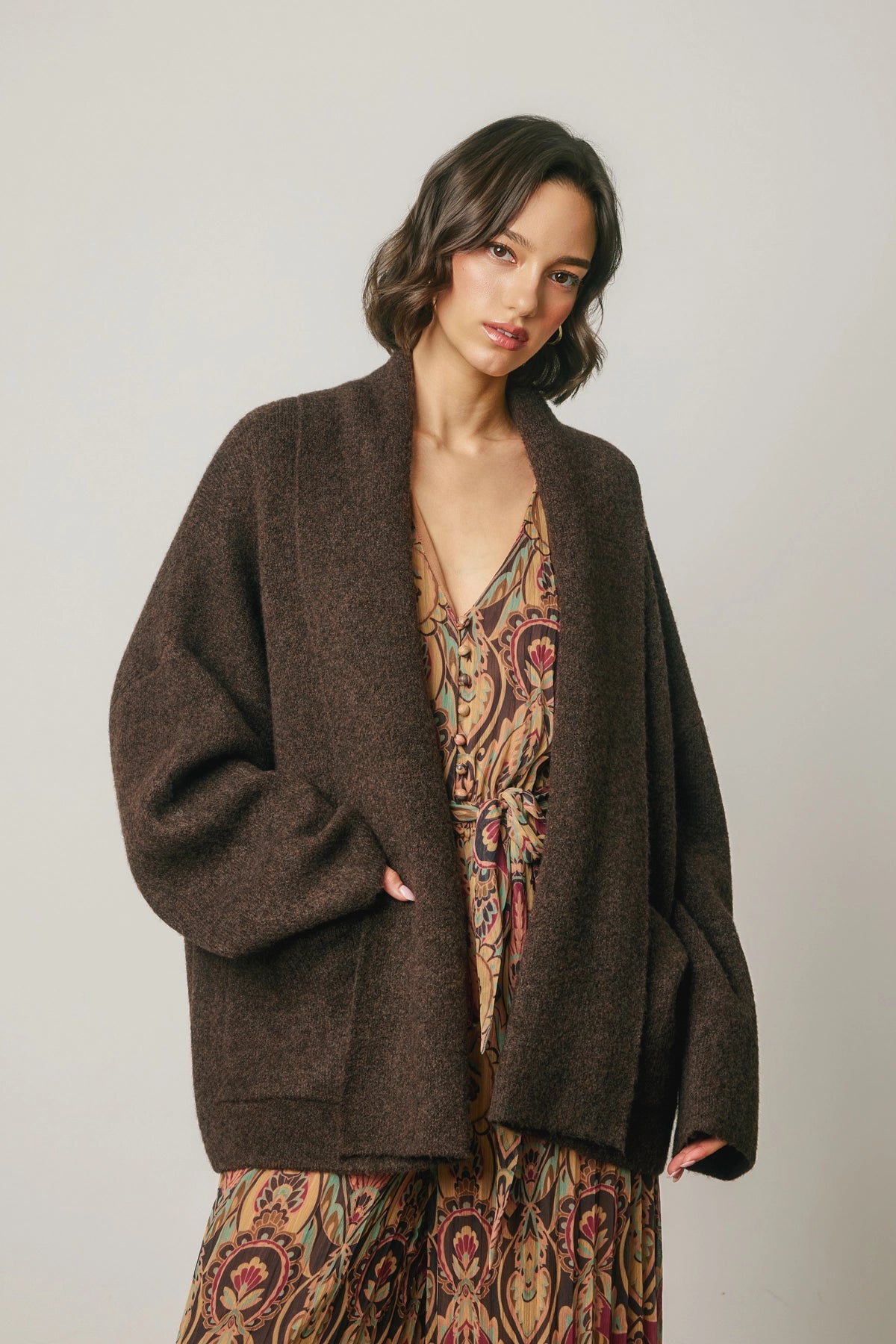 Relaxed Shawl Cardigan - Deep Brown
