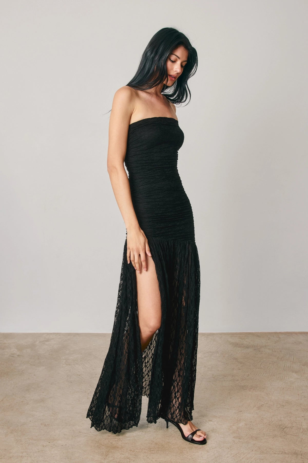 Ruched Strapless Maxi Dress - Black