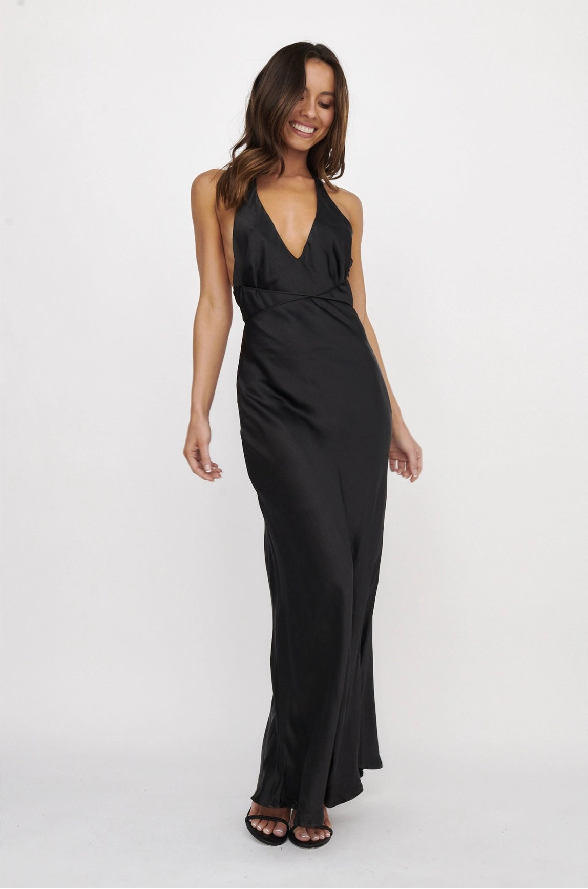 Satin Halter Neck Maxi Dress